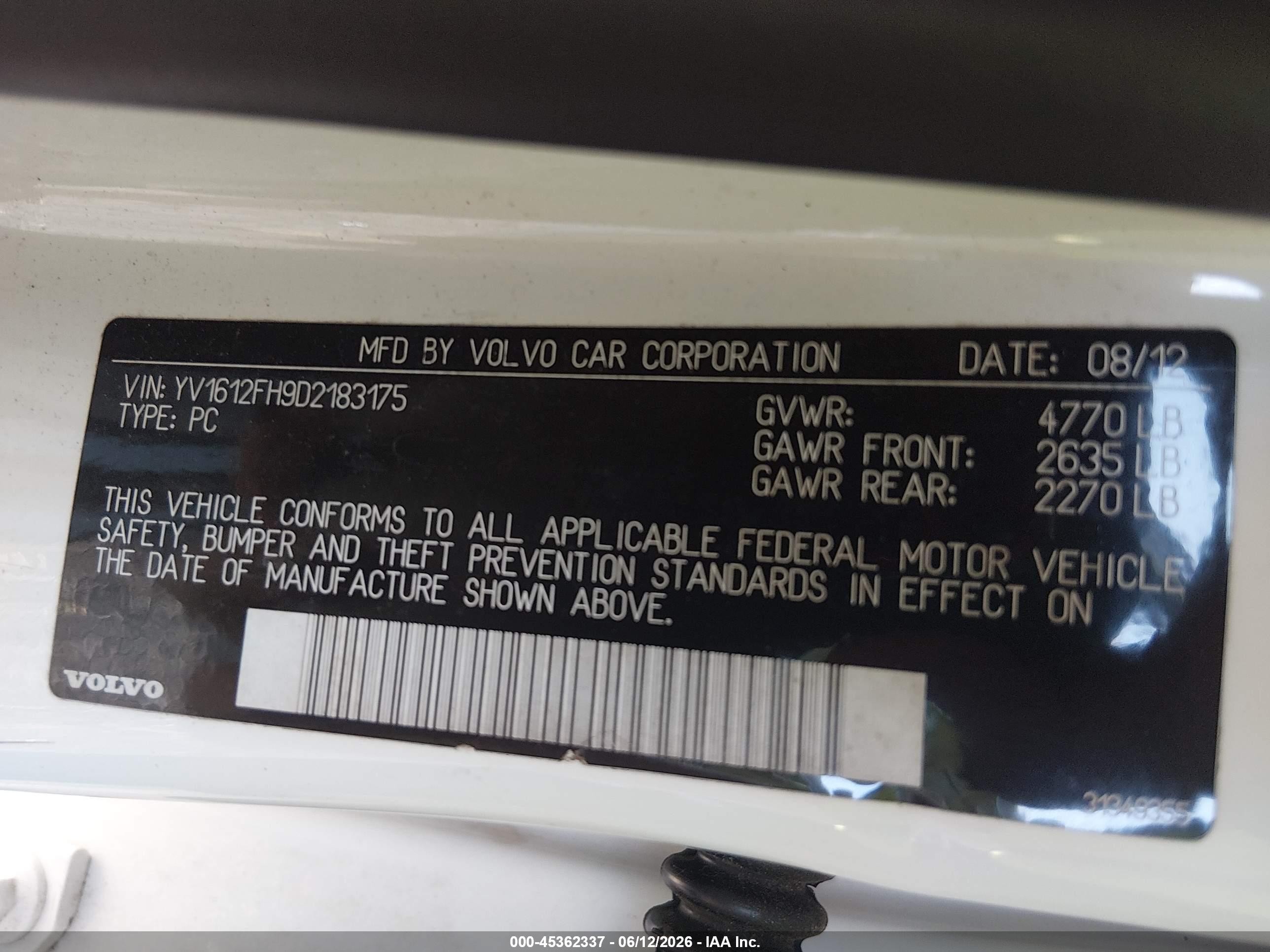 2013 Volvo S60 T5 White vin: YV1612FH9D2183175