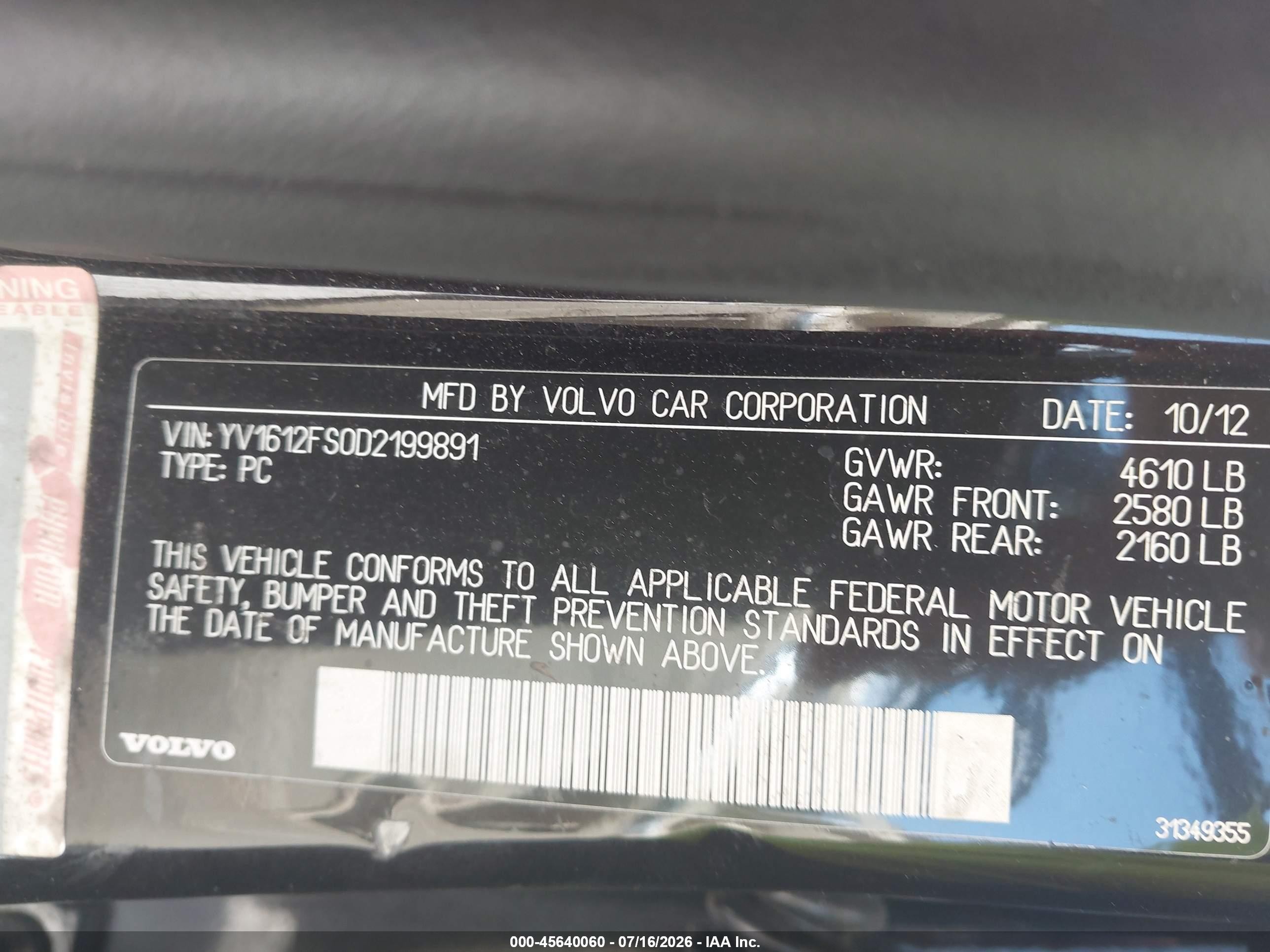 2013 Volvo S60 T5 Black vin: YV1612FS0D2199891