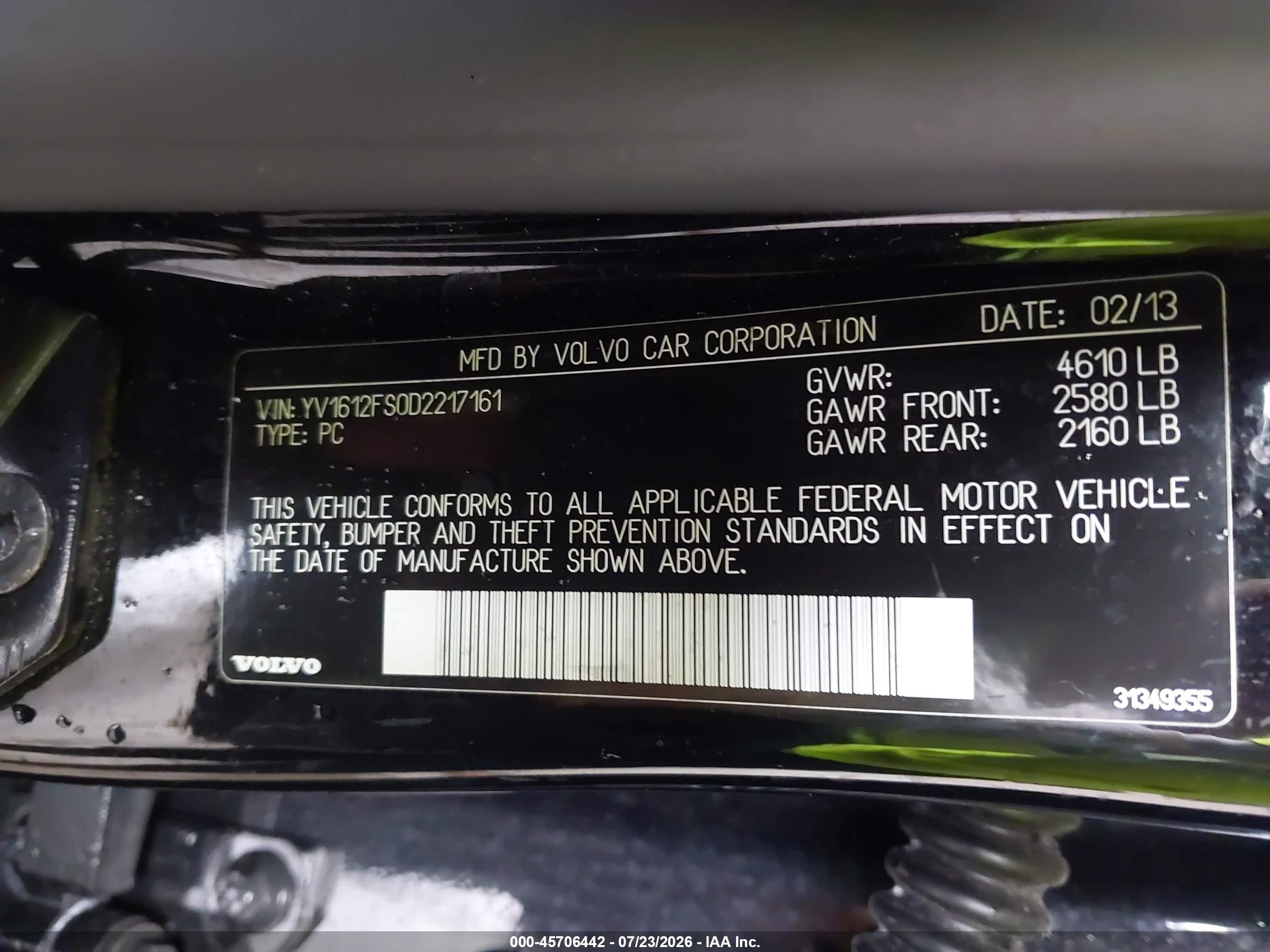 2013 Volvo S60 T5 Black vin: YV1612FS0D2217161
