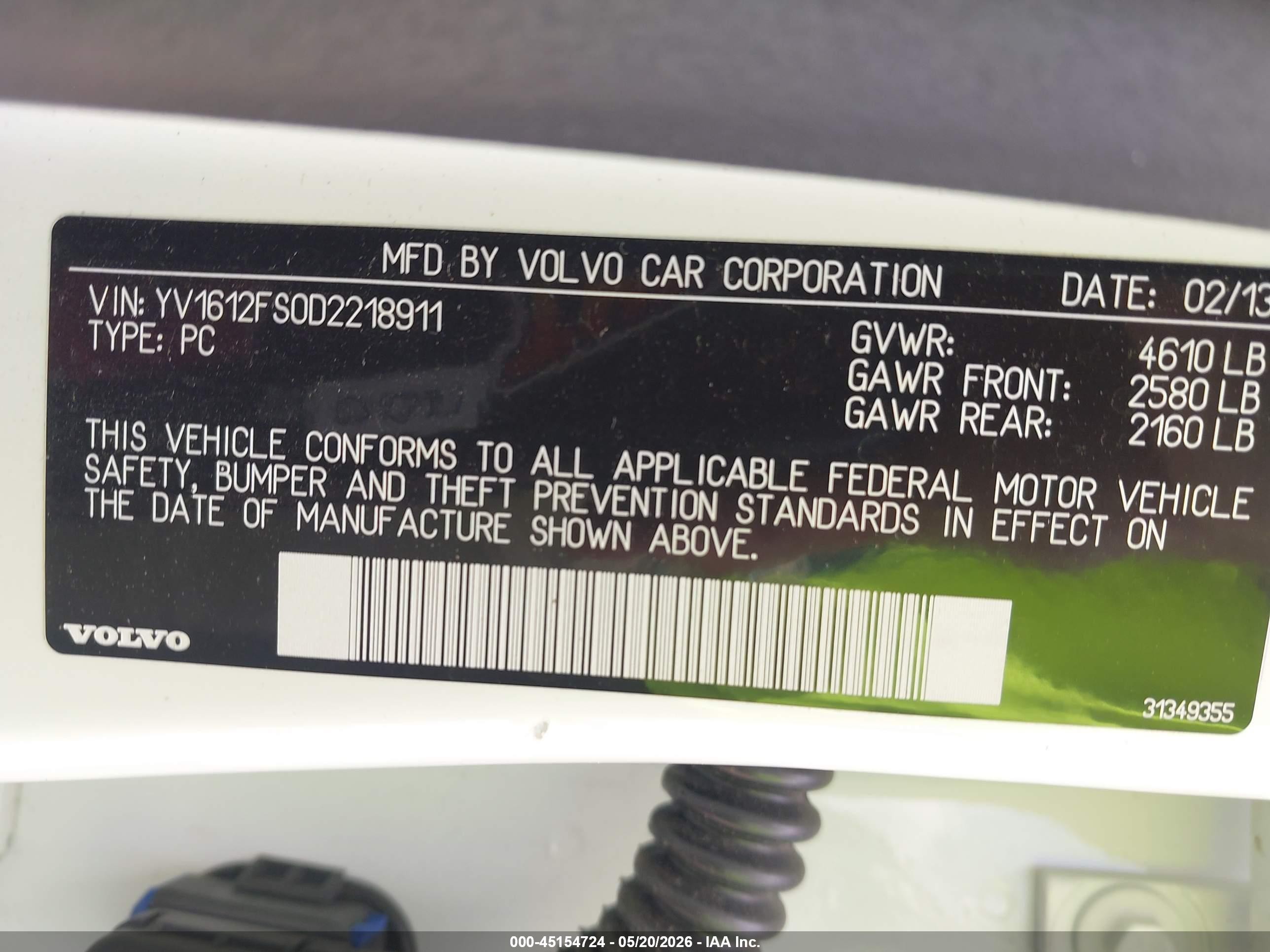 2013 Volvo S60 T5 White vin: YV1612FS0D2218911