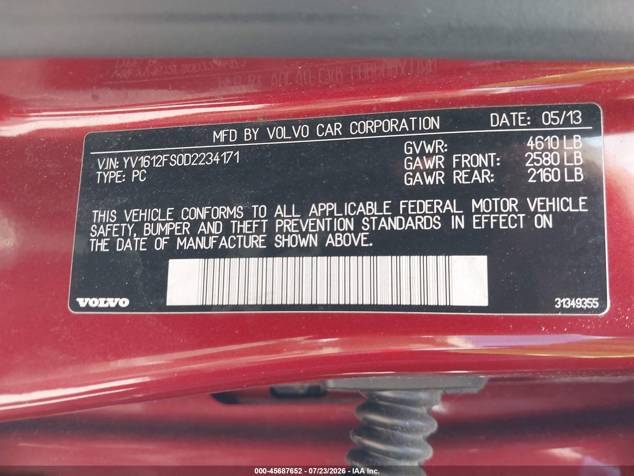 2013 Volvo S60 T5 Red vin: YV1612FS0D2234171