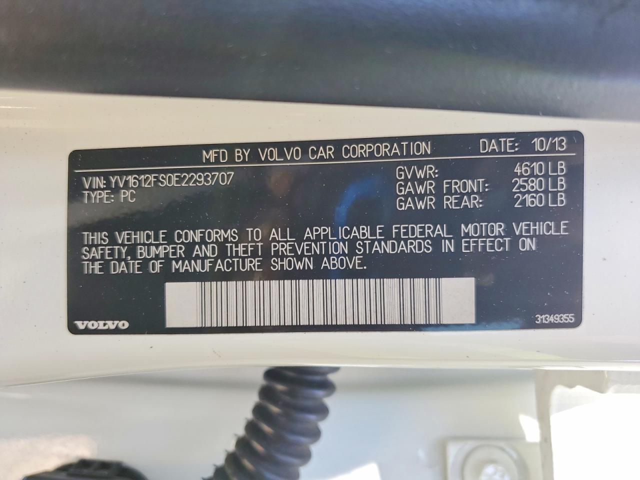 2014 Volvo S60 T5 White vin: YV1612FS0E2293707