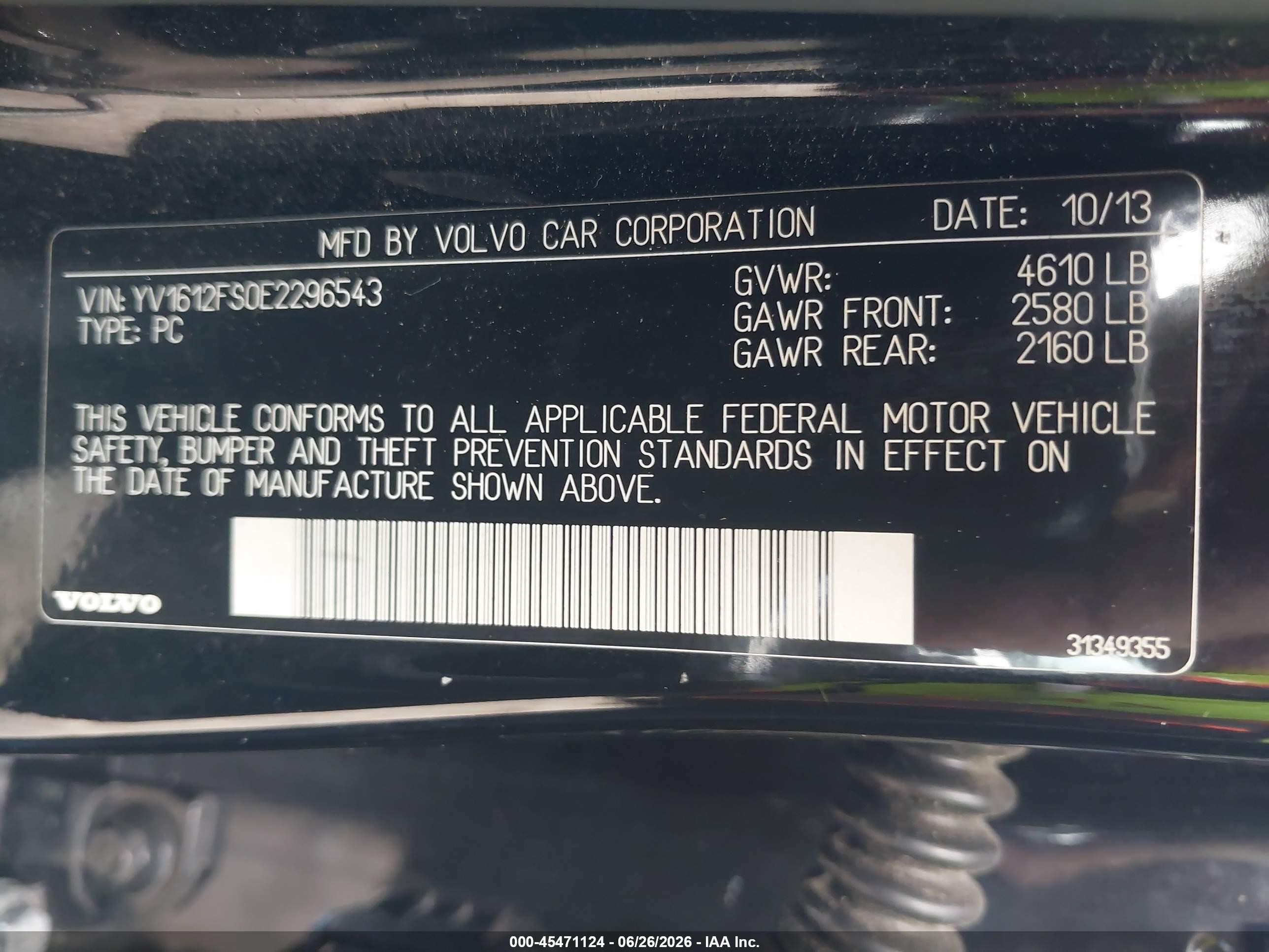 2014 Volvo S60 T5 Black vin: YV1612FS0E2296543