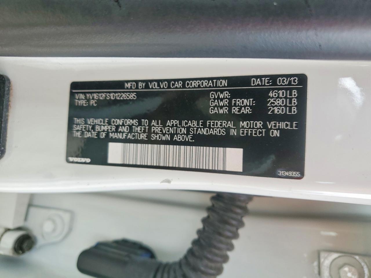 2013 Volvo S60 T5 White vin: YV1612FS1D1226585