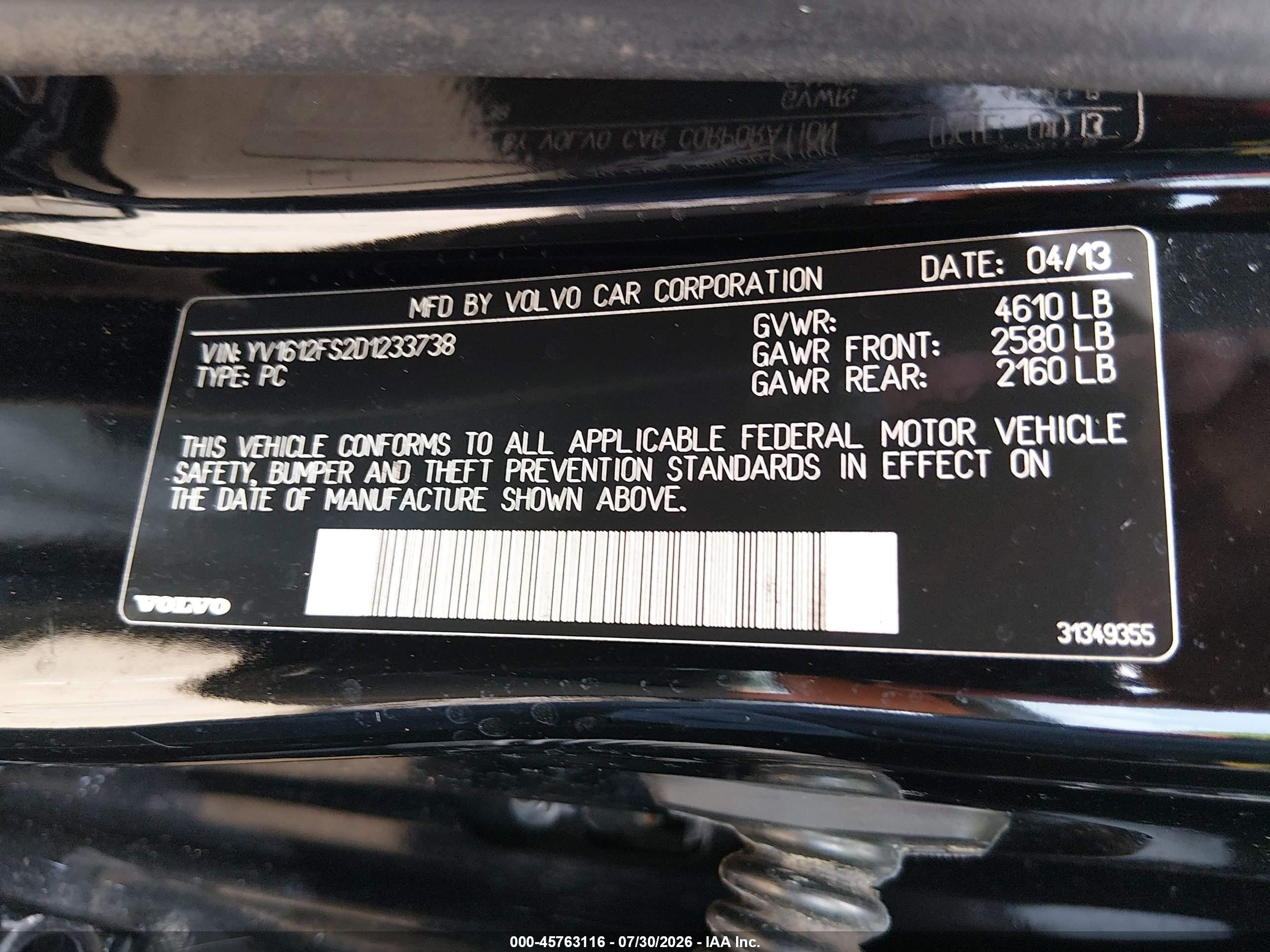 2013 Volvo S60 T5 Black vin: YV1612FS2D1233738