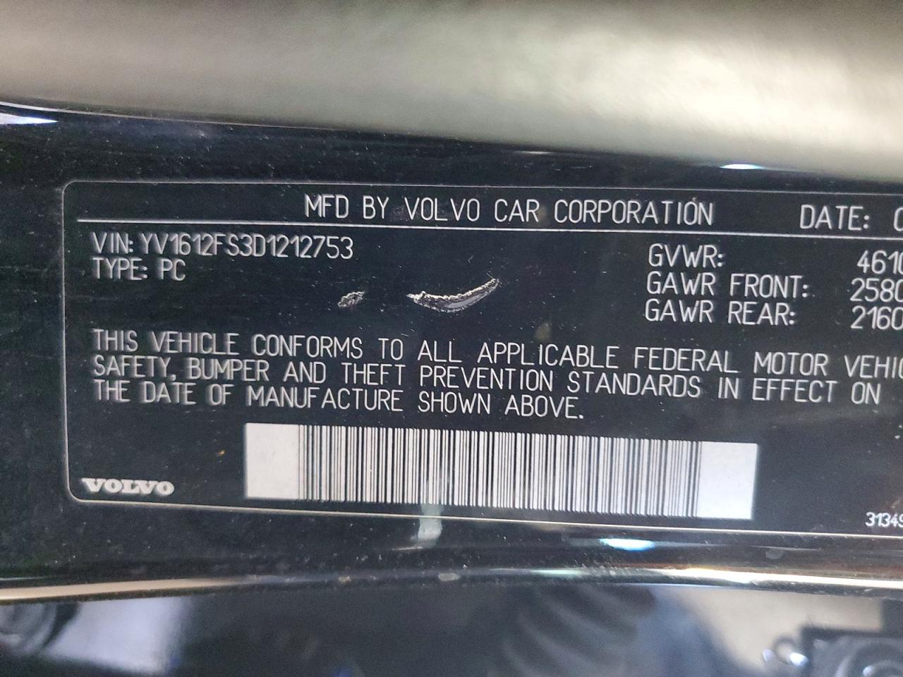 2013 Volvo S60 T5 Черный vin: YV1612FS3D1212753