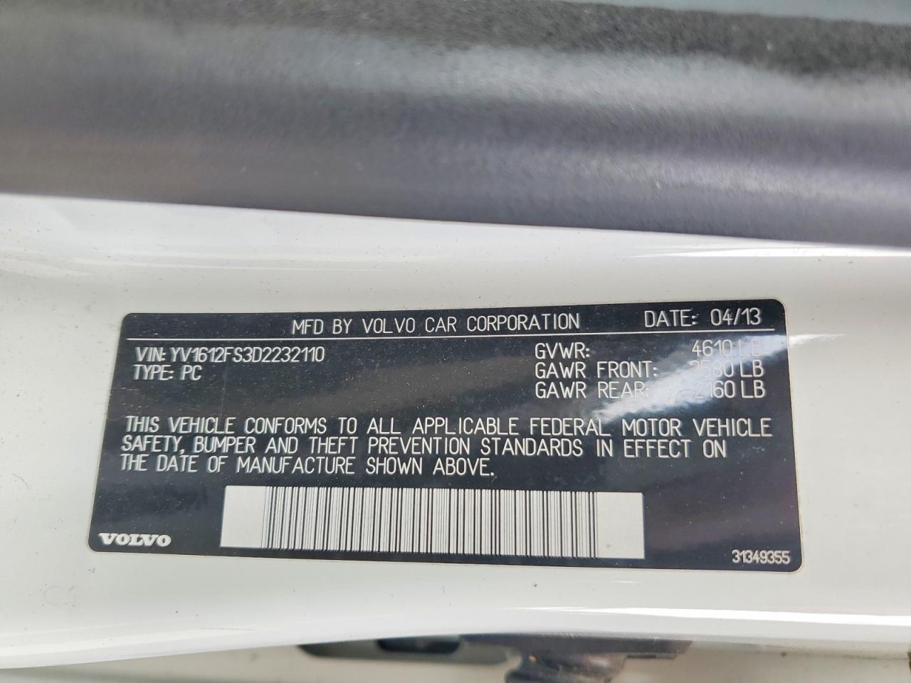 2013 Volvo S60 T5 White vin: YV1612FS3D2232110