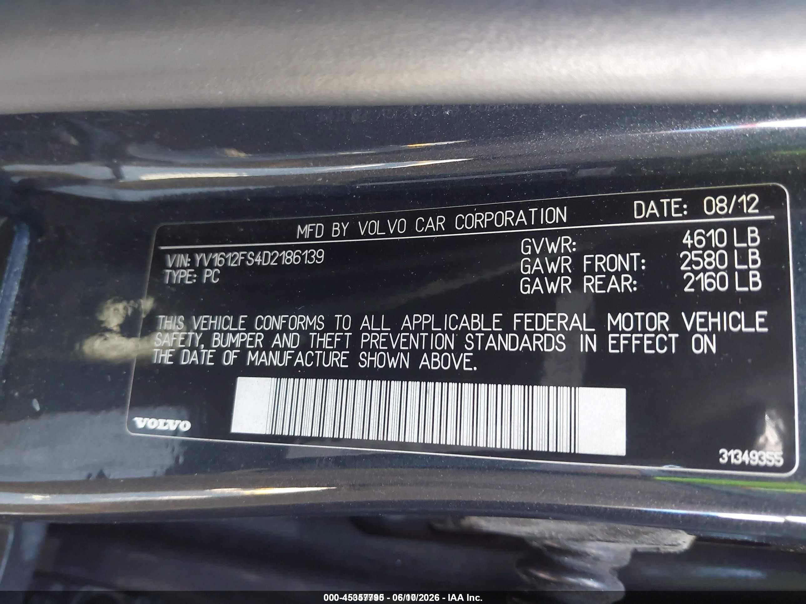 2013 Volvo S60 T5/t5 Platinum/t5 Premier/t5 Premier Plus Gray vin: YV1612FS4D2186139