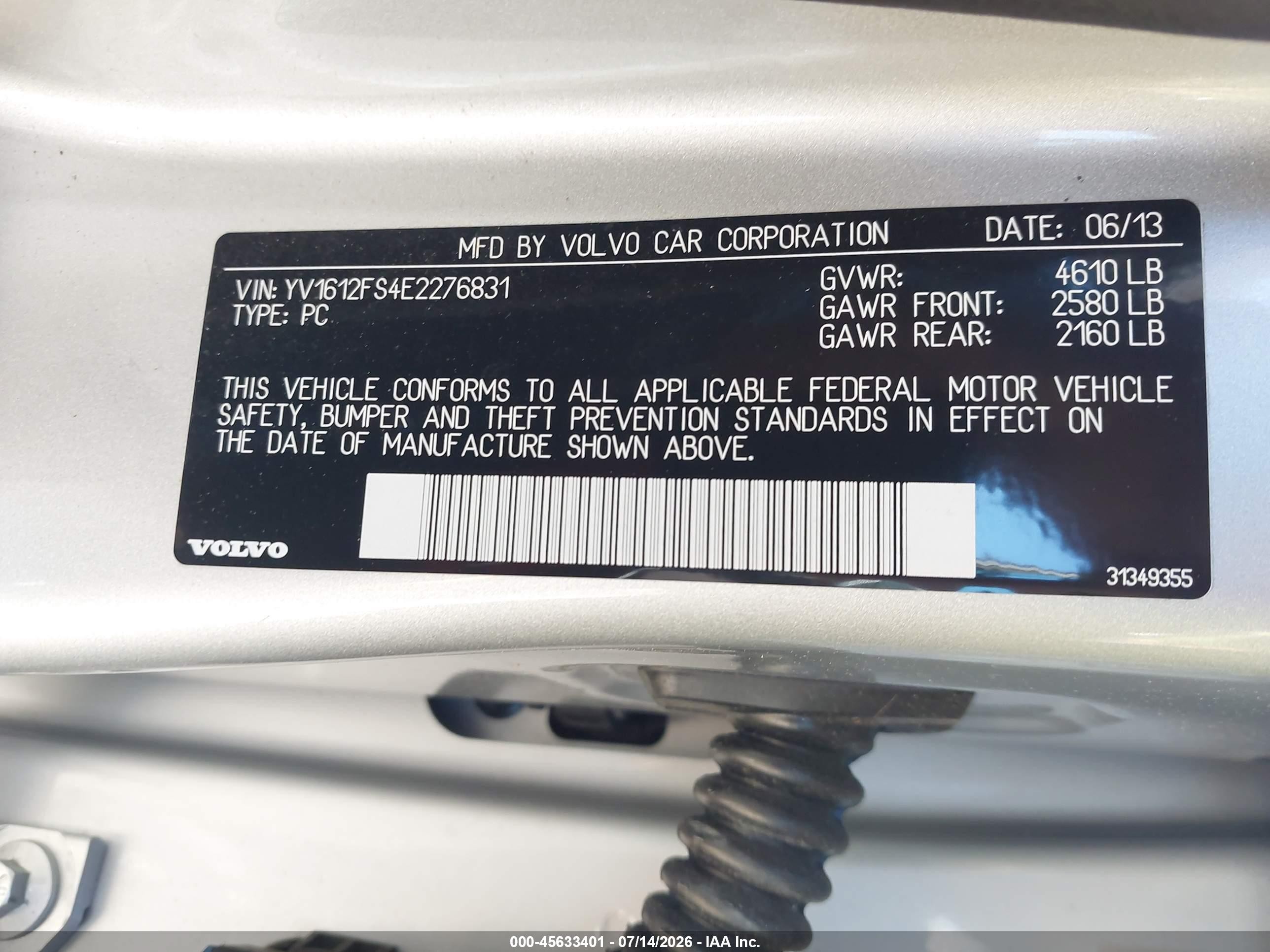 2014 Volvo S60 T5 Silver vin: YV1612FS4E2276831