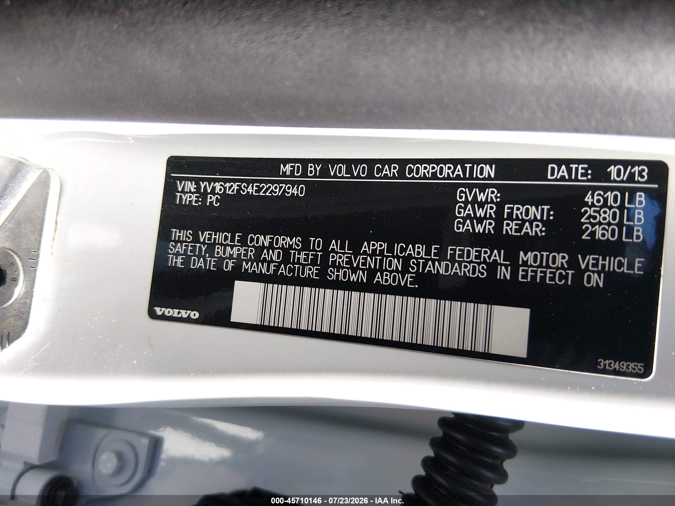 2014 Volvo S60 T5/t5 Platinum/t5 Premier/t5 Premier Plus White vin: YV1612FS4E2297940