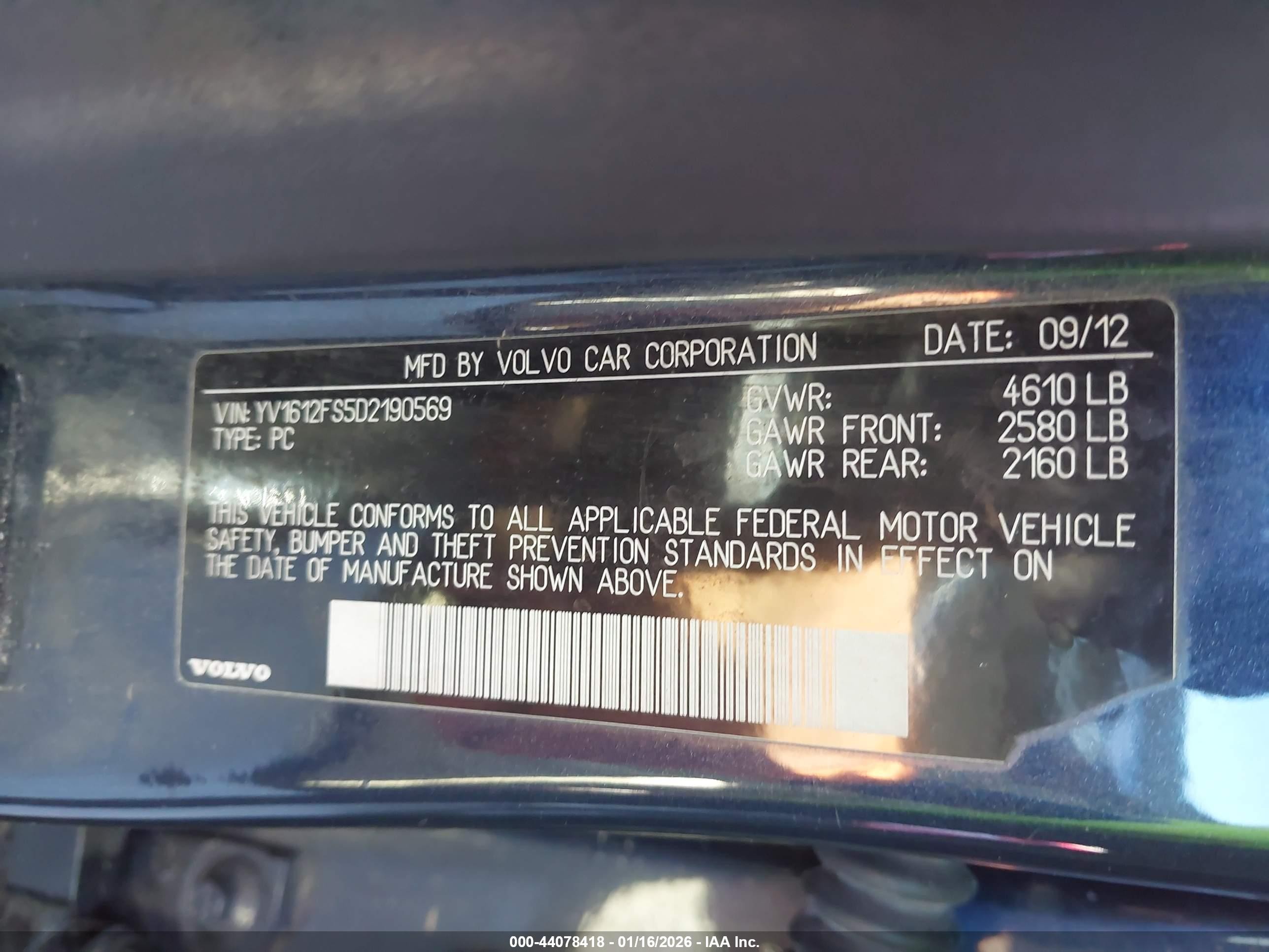 2013 Volvo S60 T5/t5 Platinum/t5 Premier/t5 Premier Plus Blue vin: YV1612FS5D2190569