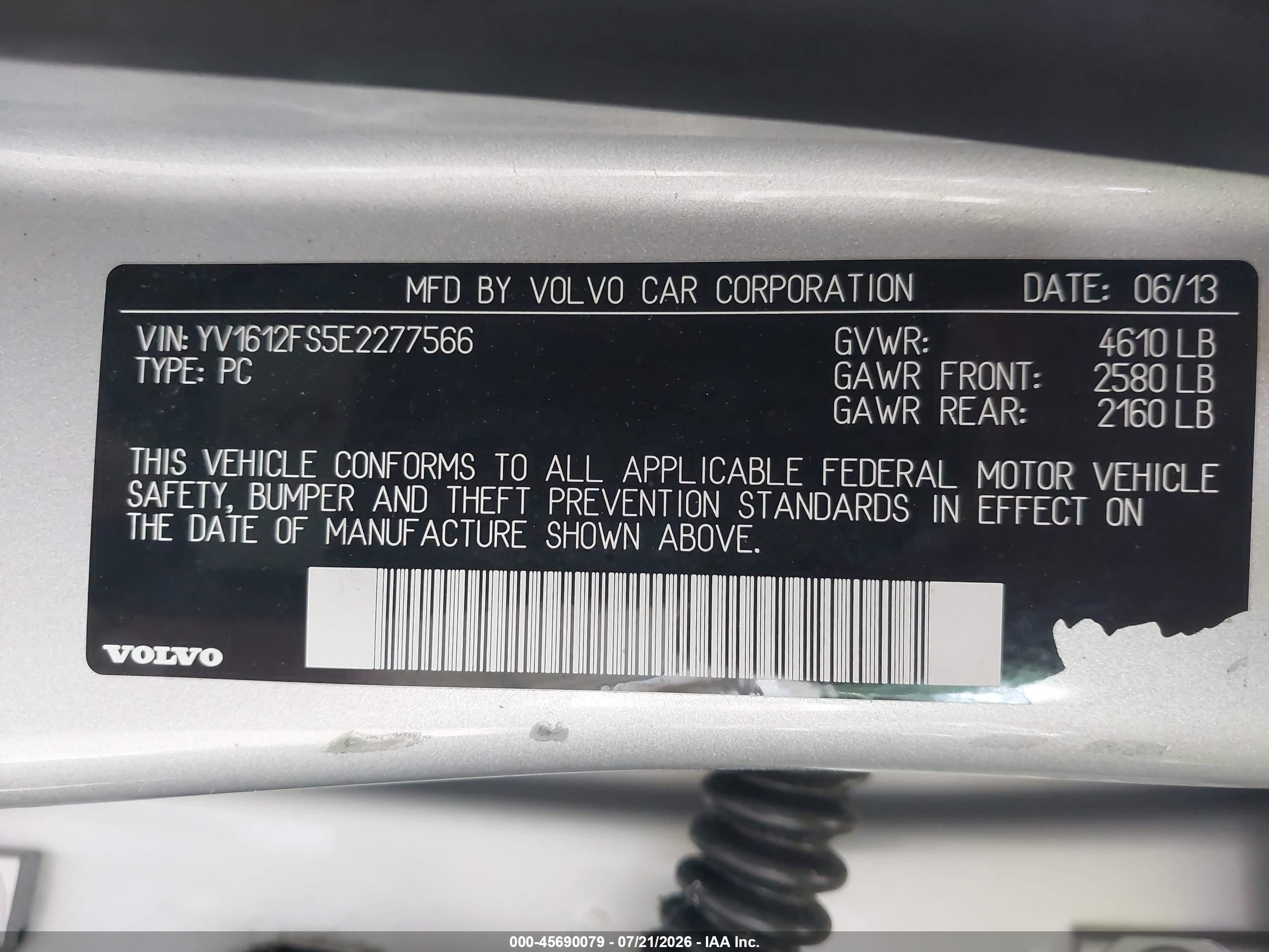 2014 Volvo S60 T5 Silver vin: YV1612FS5E2277566