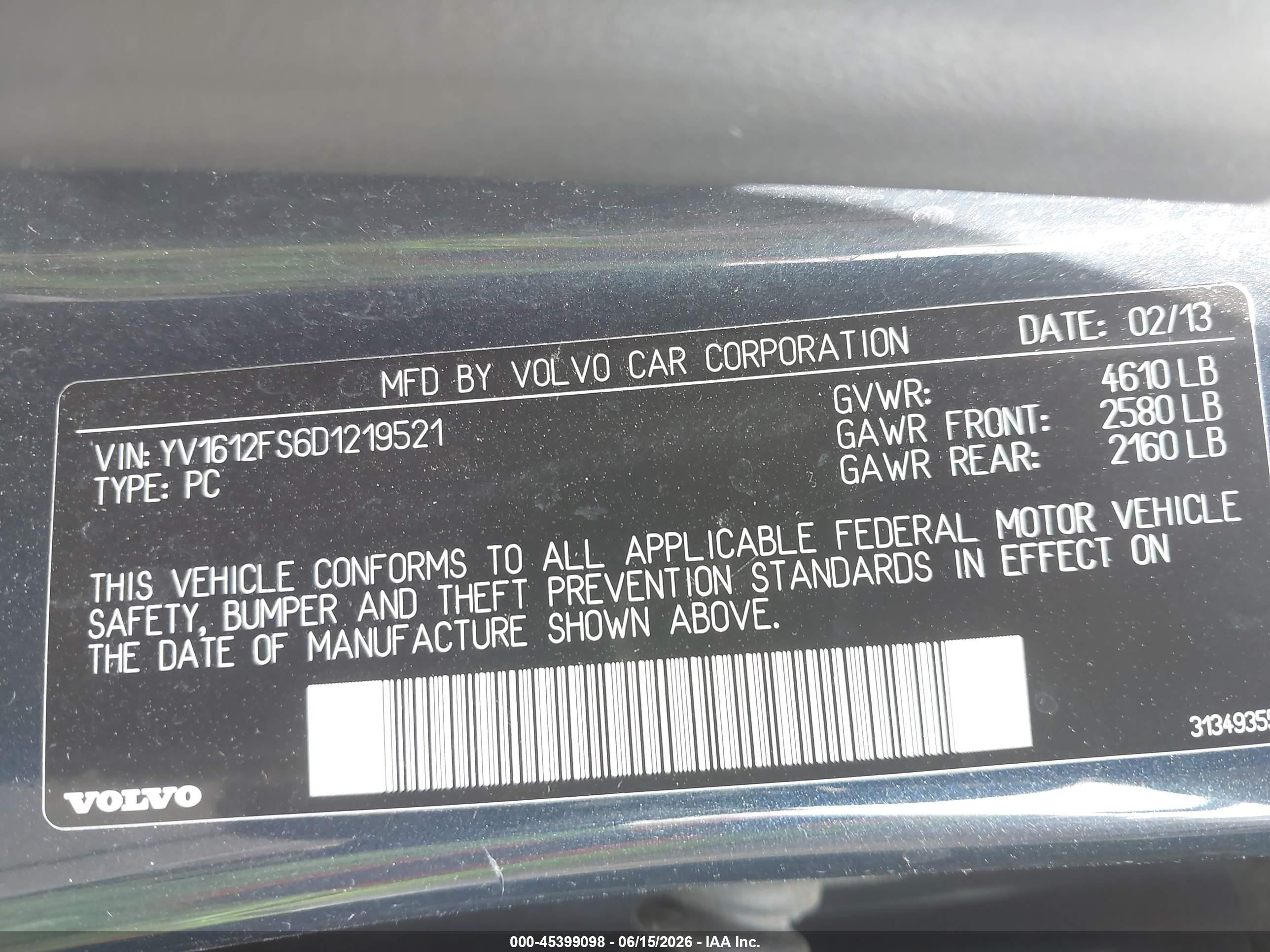 2013 Volvo S60 T5 Blue vin: YV1612FS6D1219521