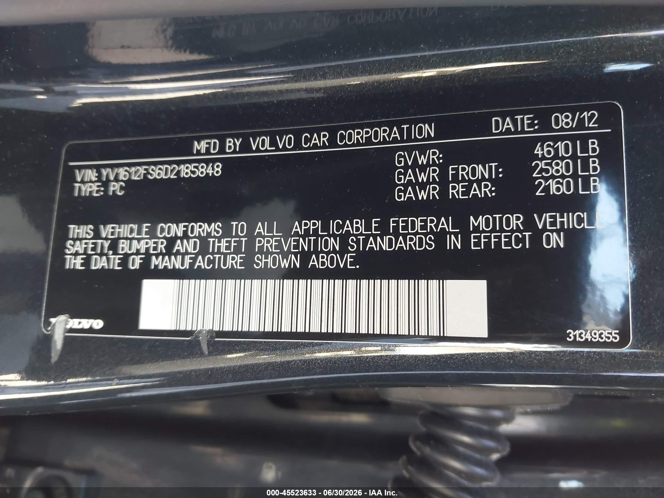 2013 Volvo S60 T5/t5 Platinum/t5 Premier/t5 Premier Plus Gray vin: YV1612FS6D2185848