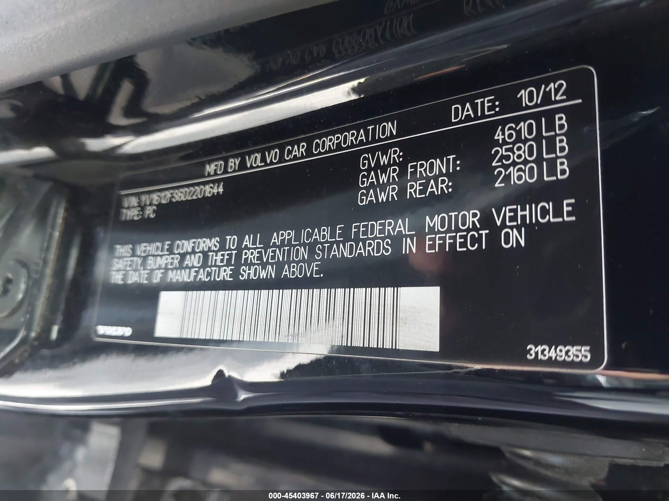 2013 Volvo S60 T5 Platinum Black vin: YV1612FS6D2201644