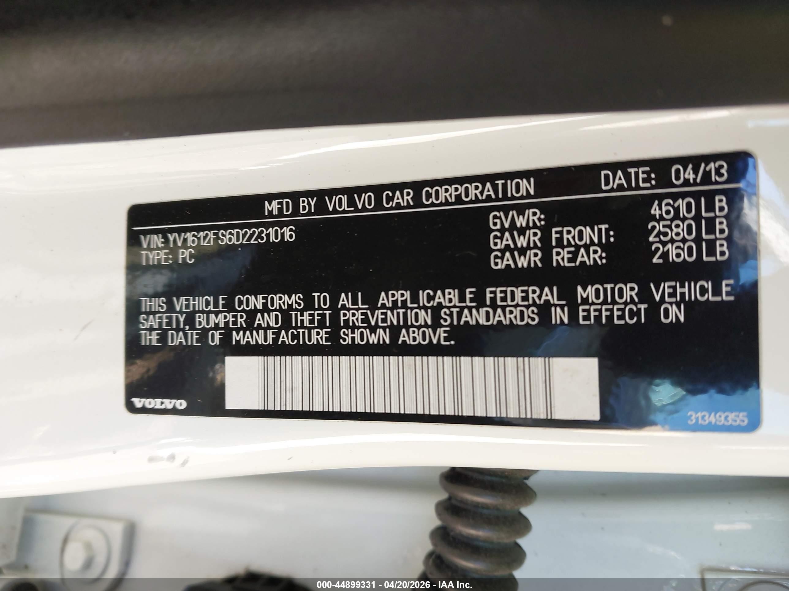 2013 Volvo S60 T5 White vin: YV1612FS6D2231016