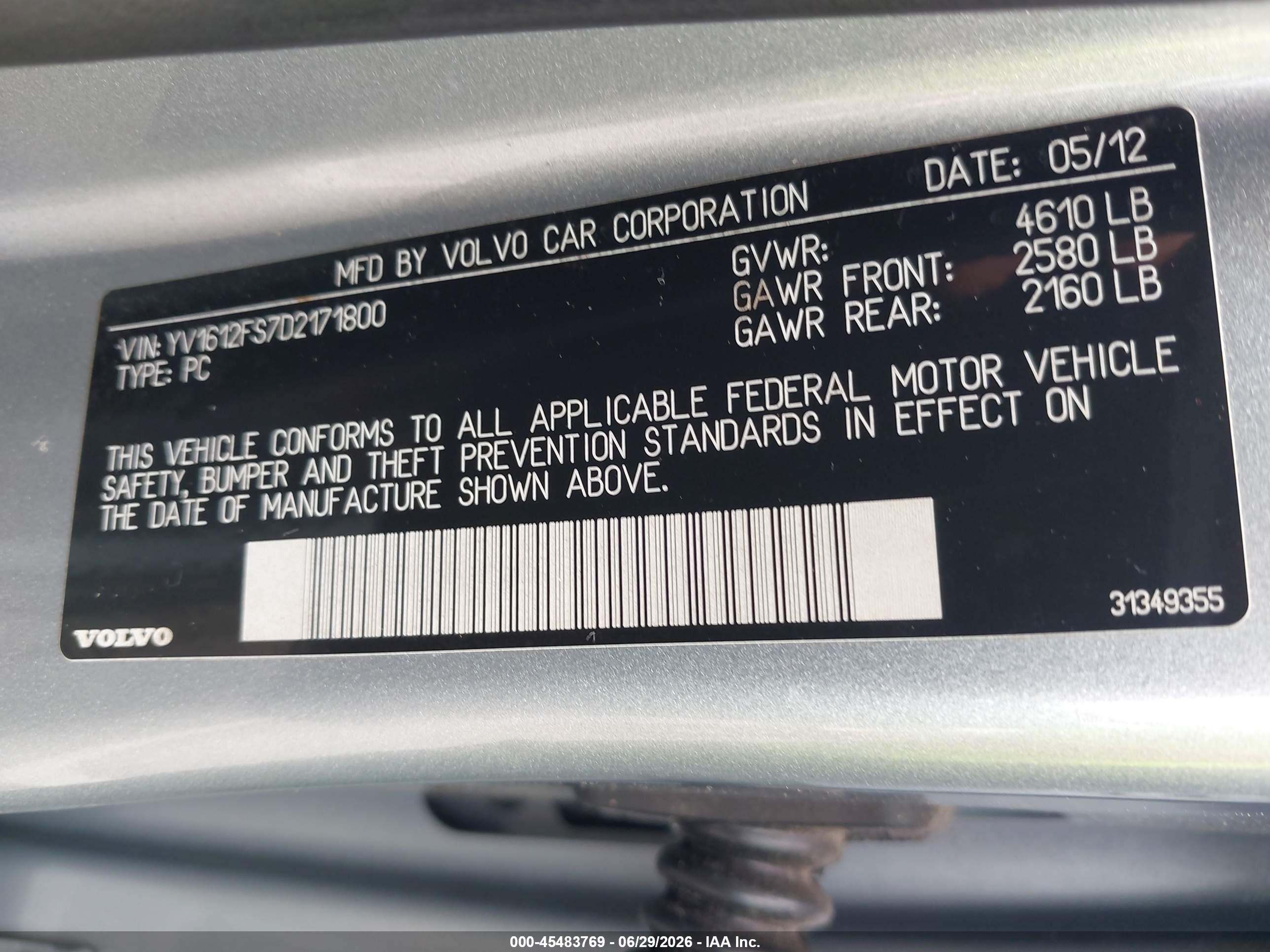 2013 Volvo S60 T5/t5 Platinum/t5 Premier/t5 Premier Plus Gray vin: YV1612FS7D2171800
