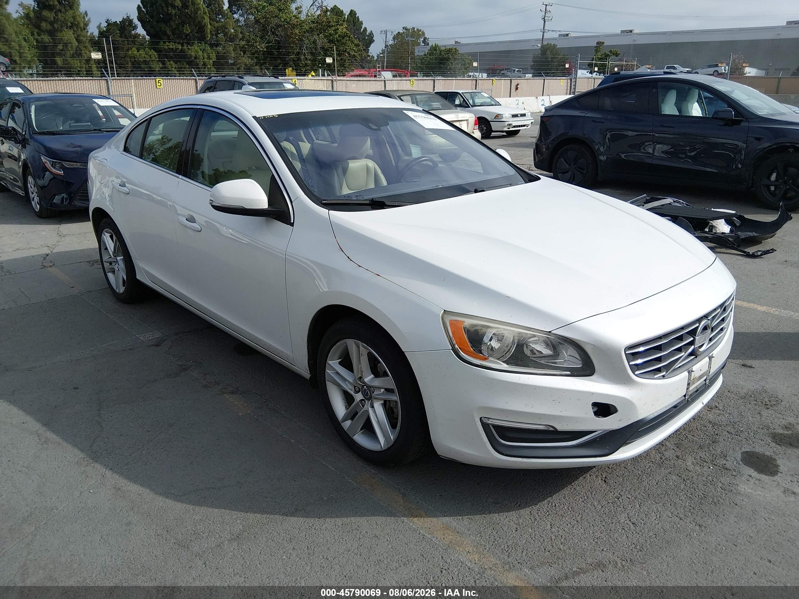 2015 Volvo S60 T5 Premier White vin: YV1612TB1F1309098