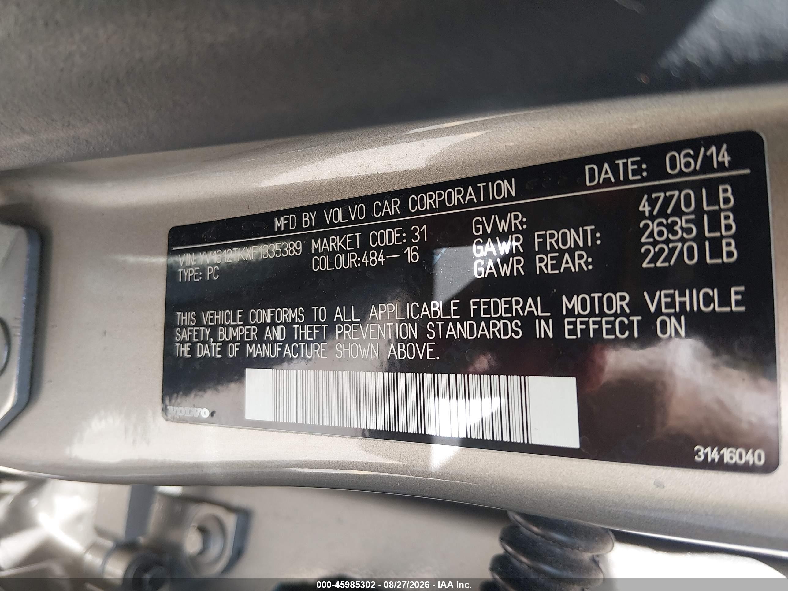 2015 Volvo S60 T5 Premier Серый vin: YV1612TKXF1335389