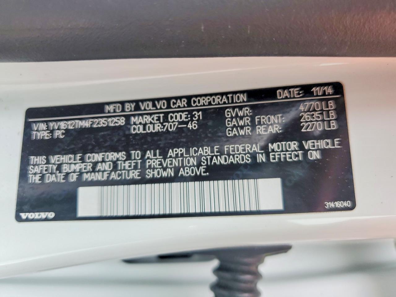 2015 Volvo S60 Platinum White vin: YV1612TM4F2351258