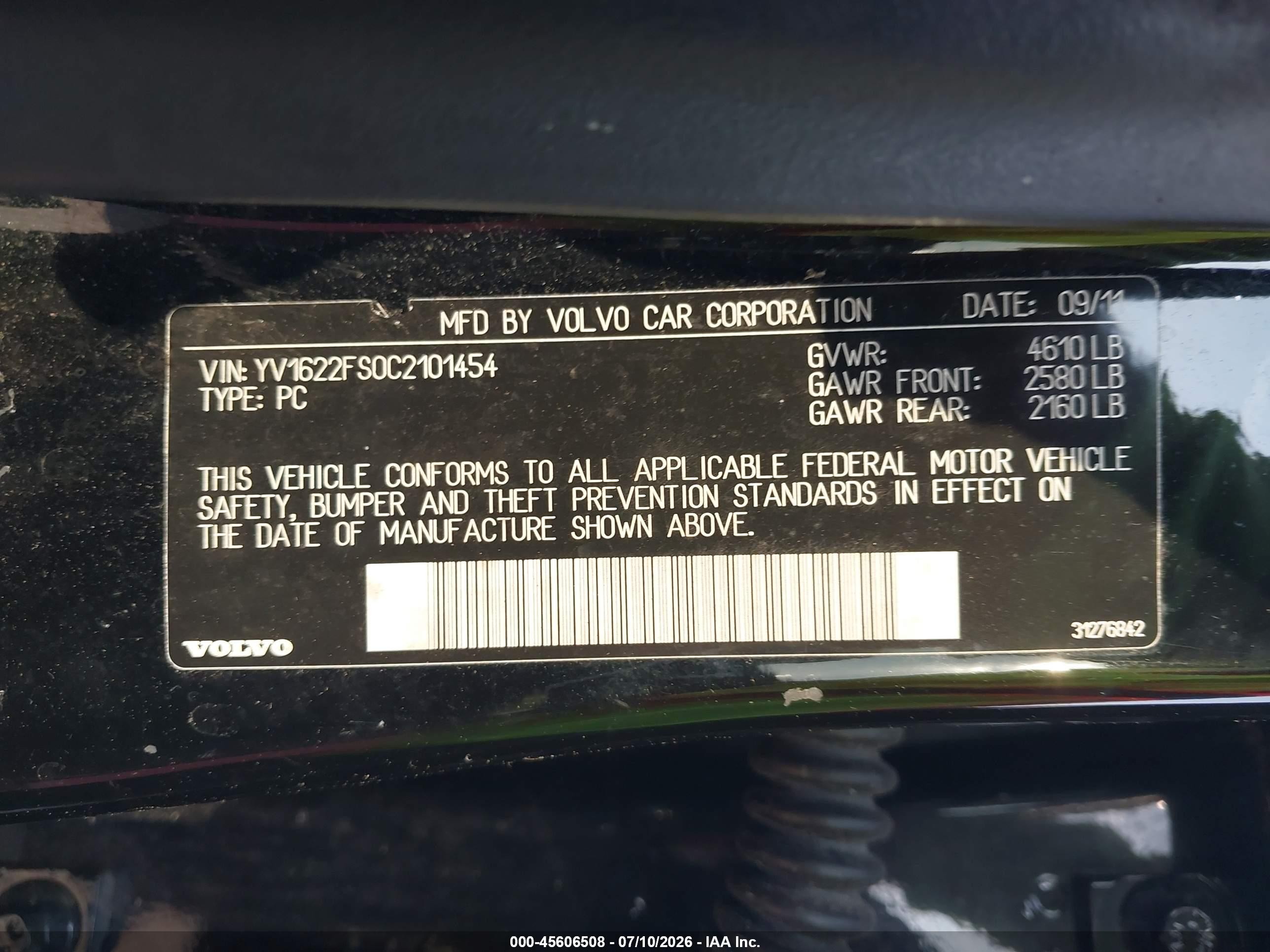 2012 Volvo S60 T5 Black vin: YV1622FS0C2101454