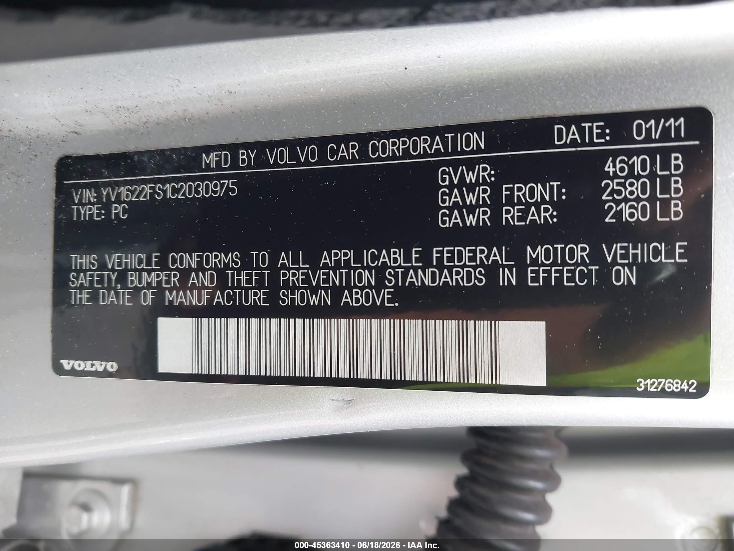 2012 Volvo S60 T5 Silver vin: YV1622FS1C2030975
