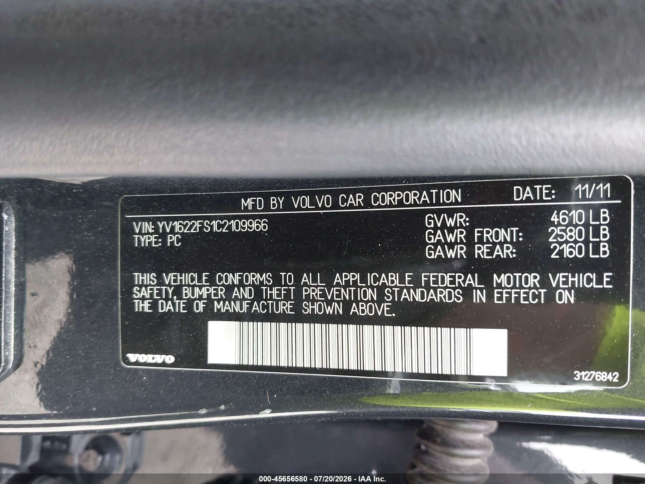 2012 Volvo S60 T5/t5 W/moonroof Gray vin: YV1622FS1C2109966