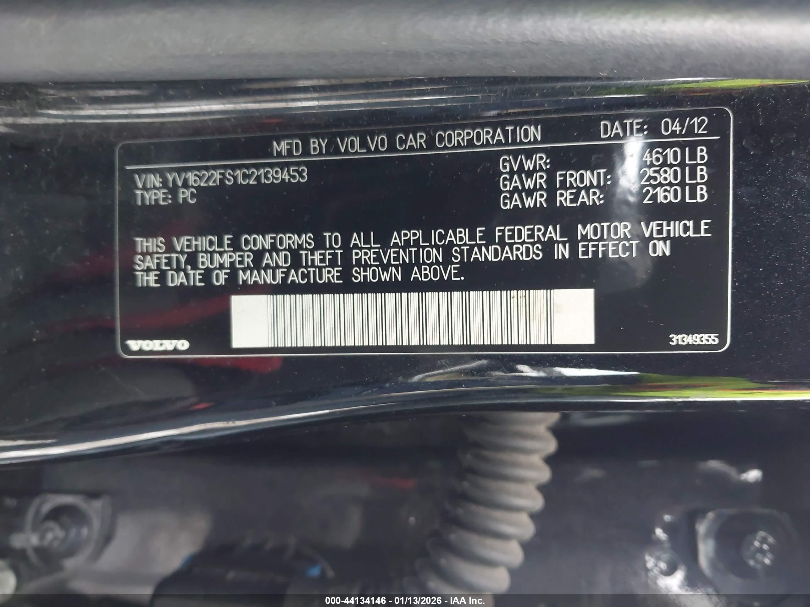 2012 Volvo S60 T5 Black vin: YV1622FS1C2139453