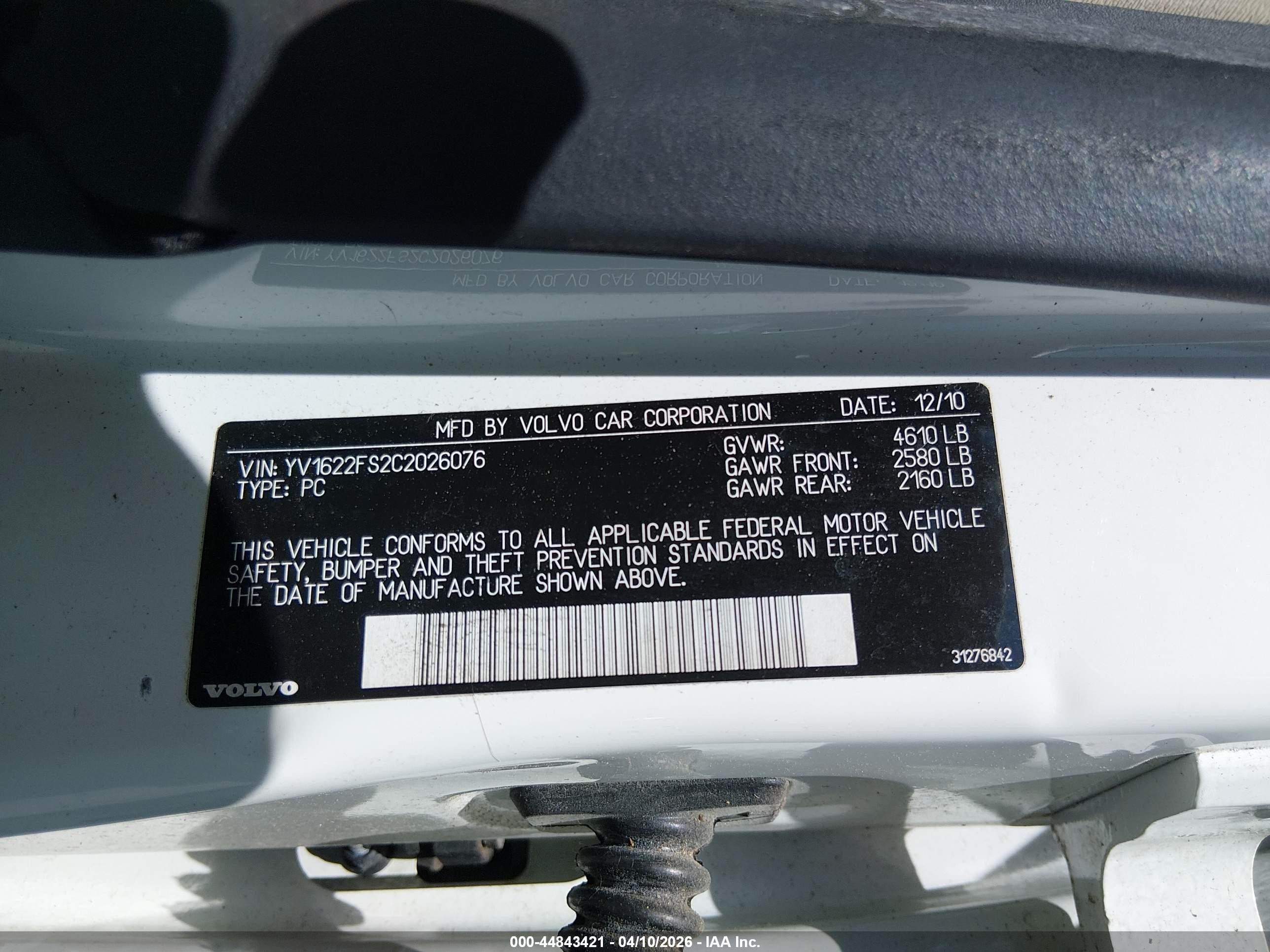2012 Volvo S60 T5 White vin: YV1622FS2C2026076