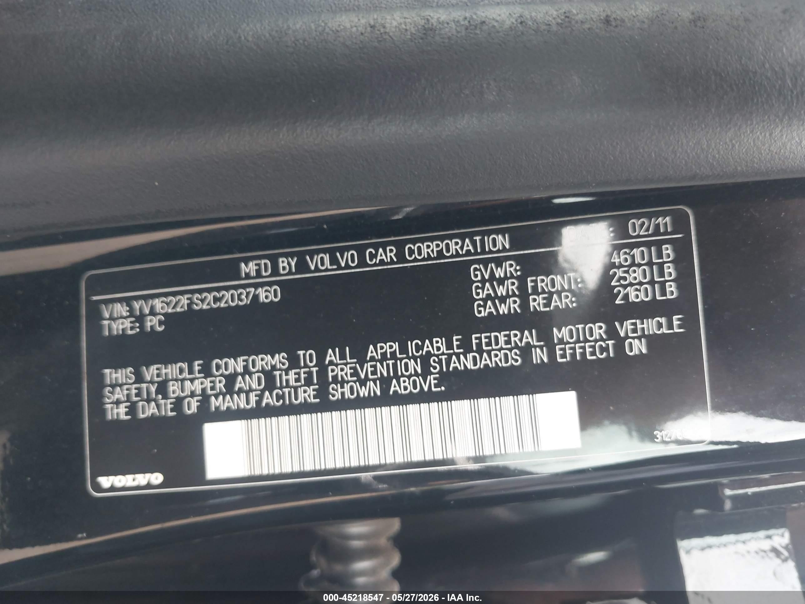 2012 Volvo S60 T5 Black vin: YV1622FS2C2037160