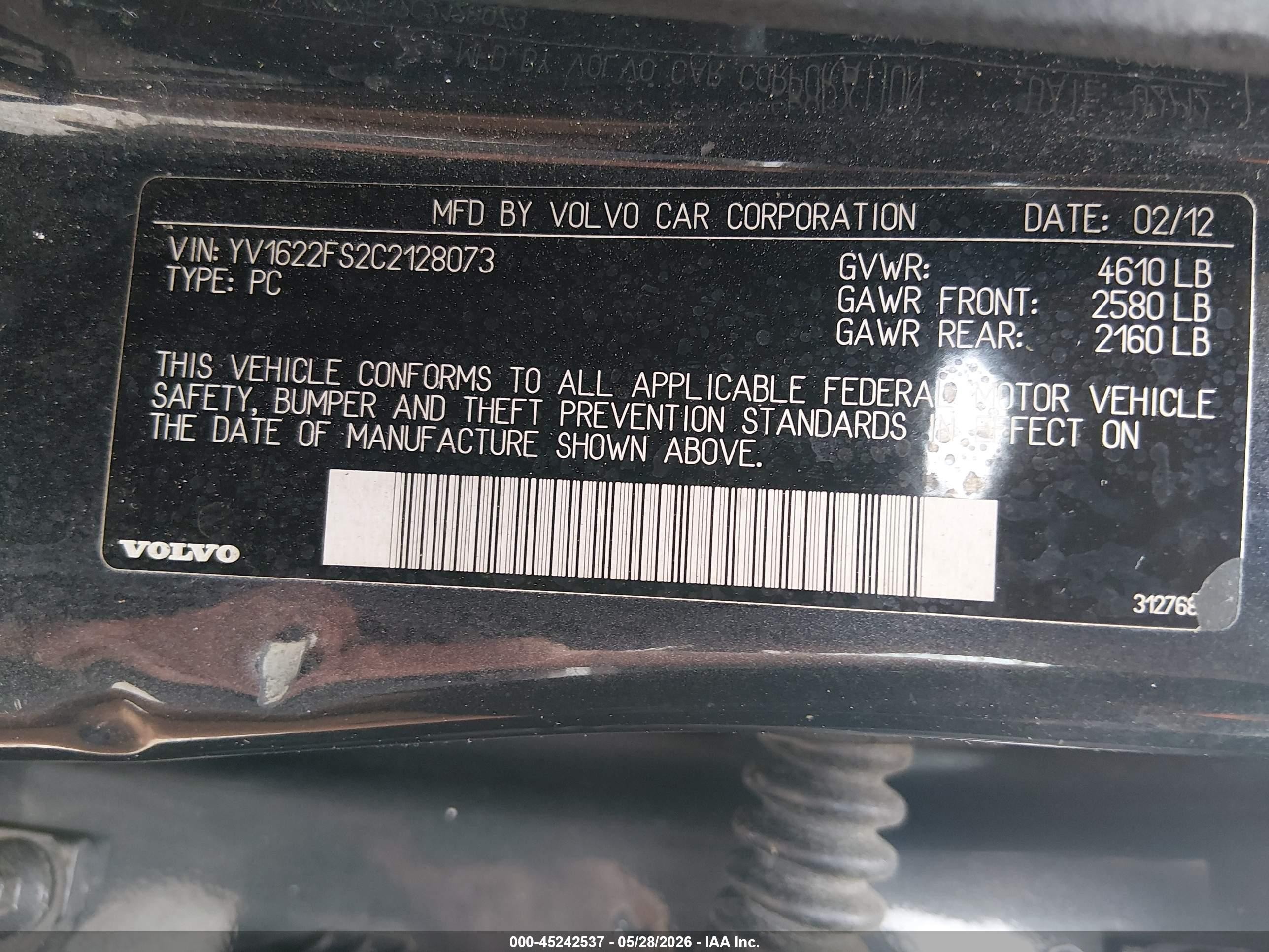 2012 Volvo S60 T5 Черный vin: YV1622FS2C2128073