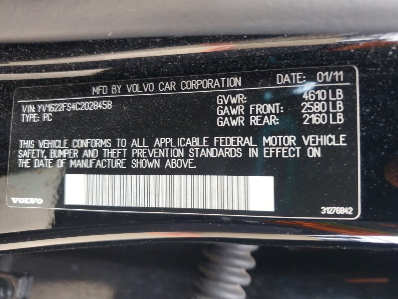 2012 Volvo S60 T5 Black vin: YV1622FS4C2028458