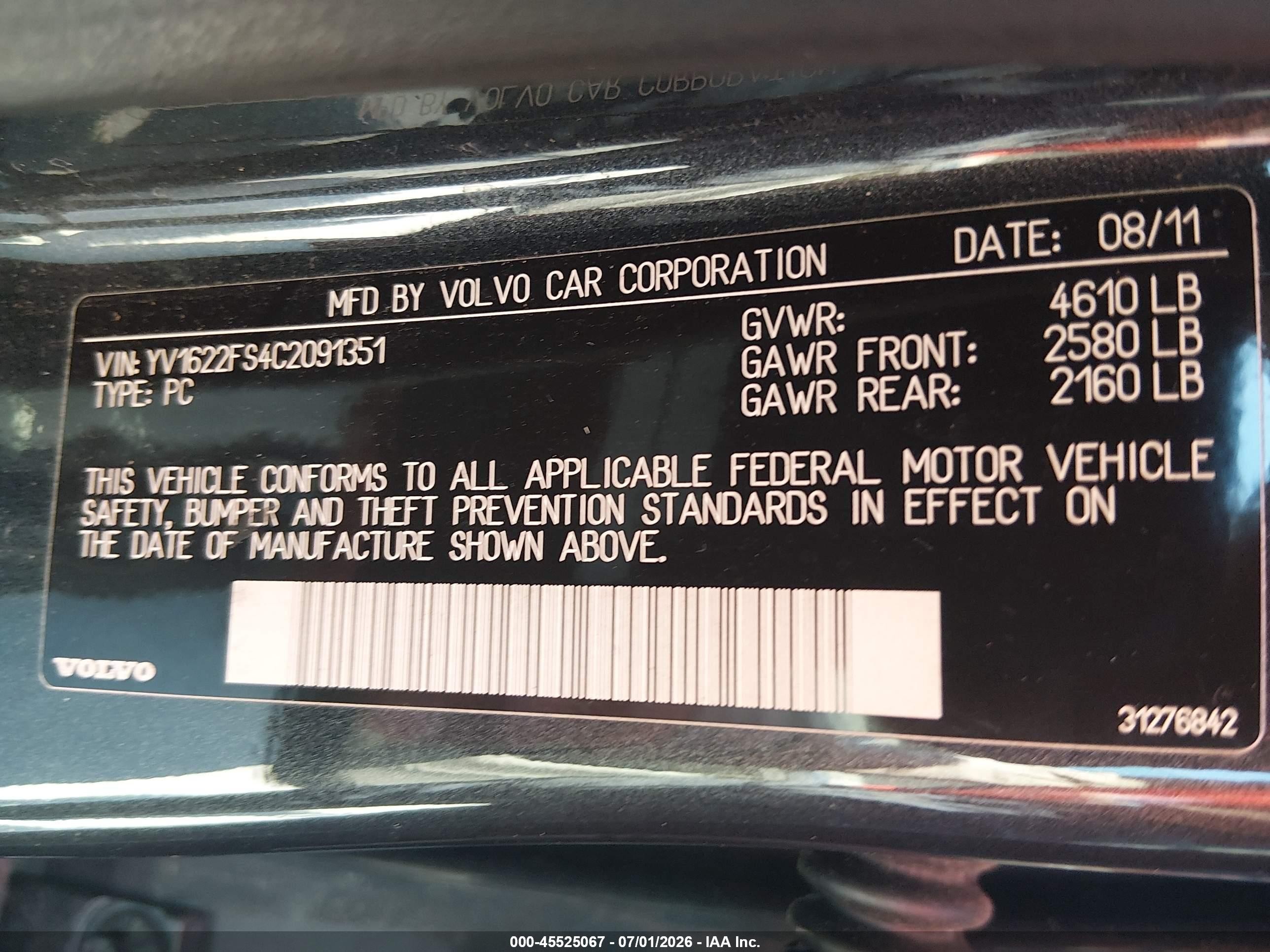 2012 Volvo S60 T5/t5 W/moonroof Gray vin: YV1622FS4C2091351