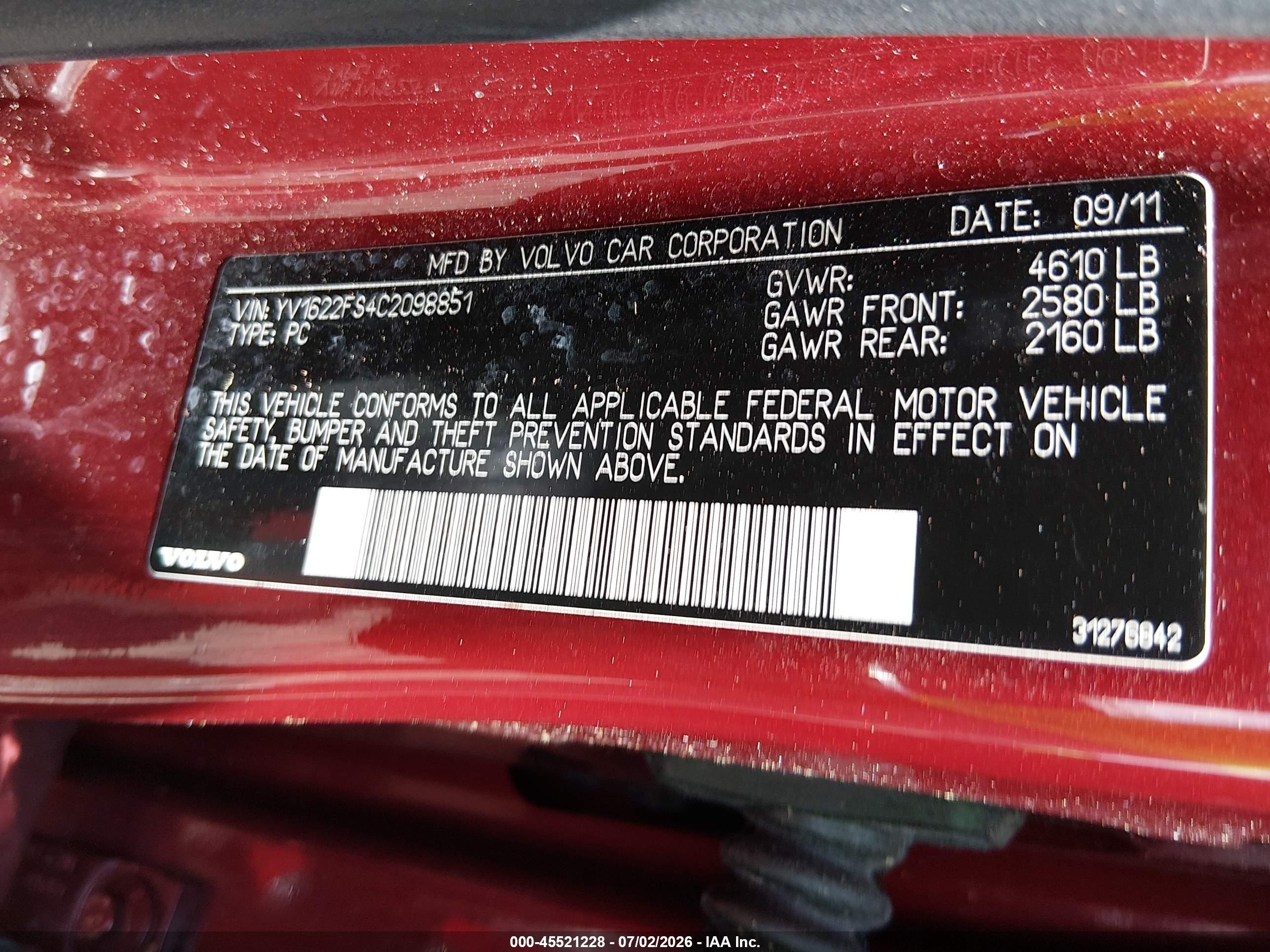 2012 Volvo S60 T5 Red vin: YV1622FS4C2098851