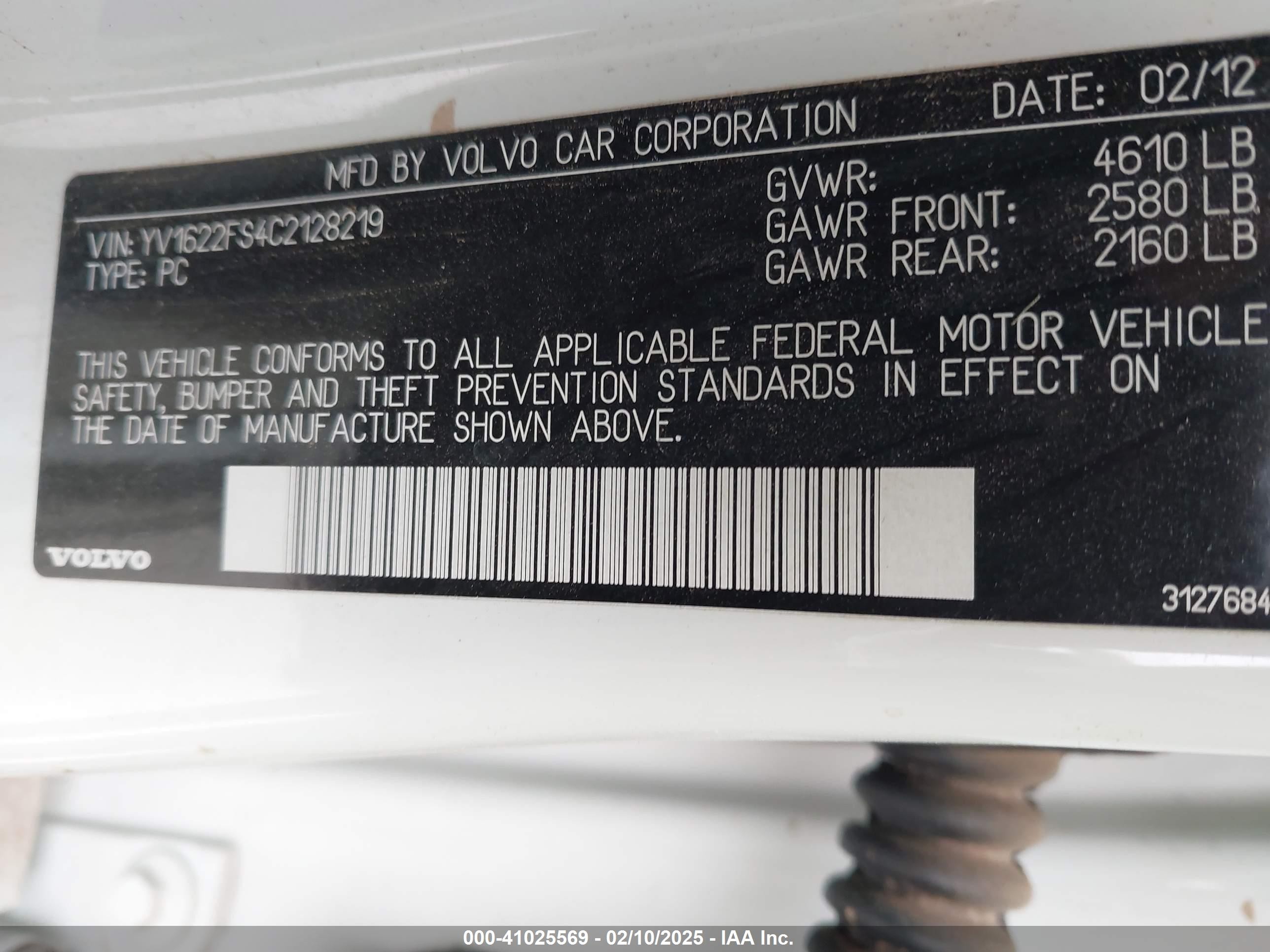 2012 Volvo S60 T5 White vin: YV1622FS4C2128219