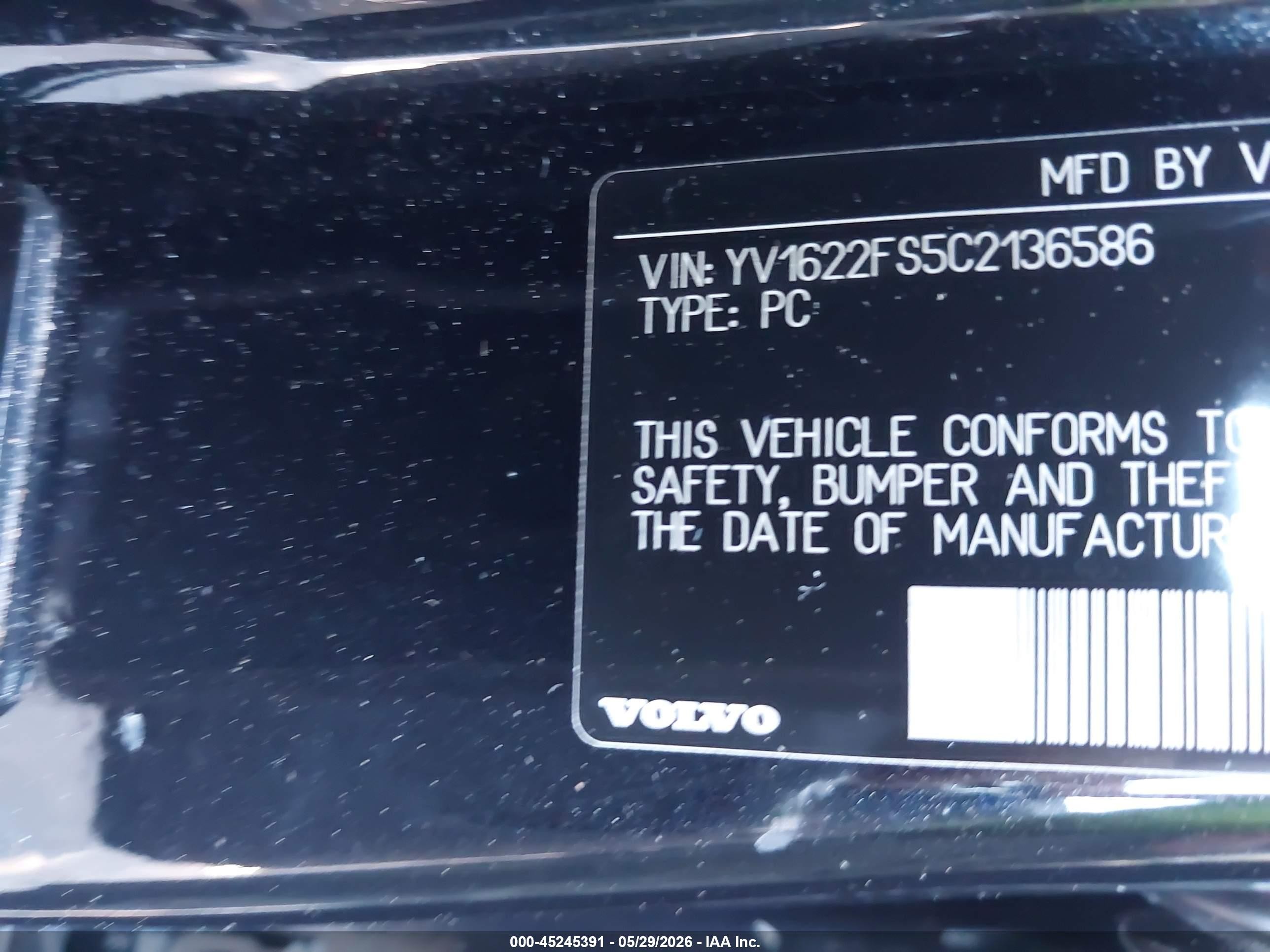 2012 Volvo S60 T5 Black vin: YV1622FS5C2136586