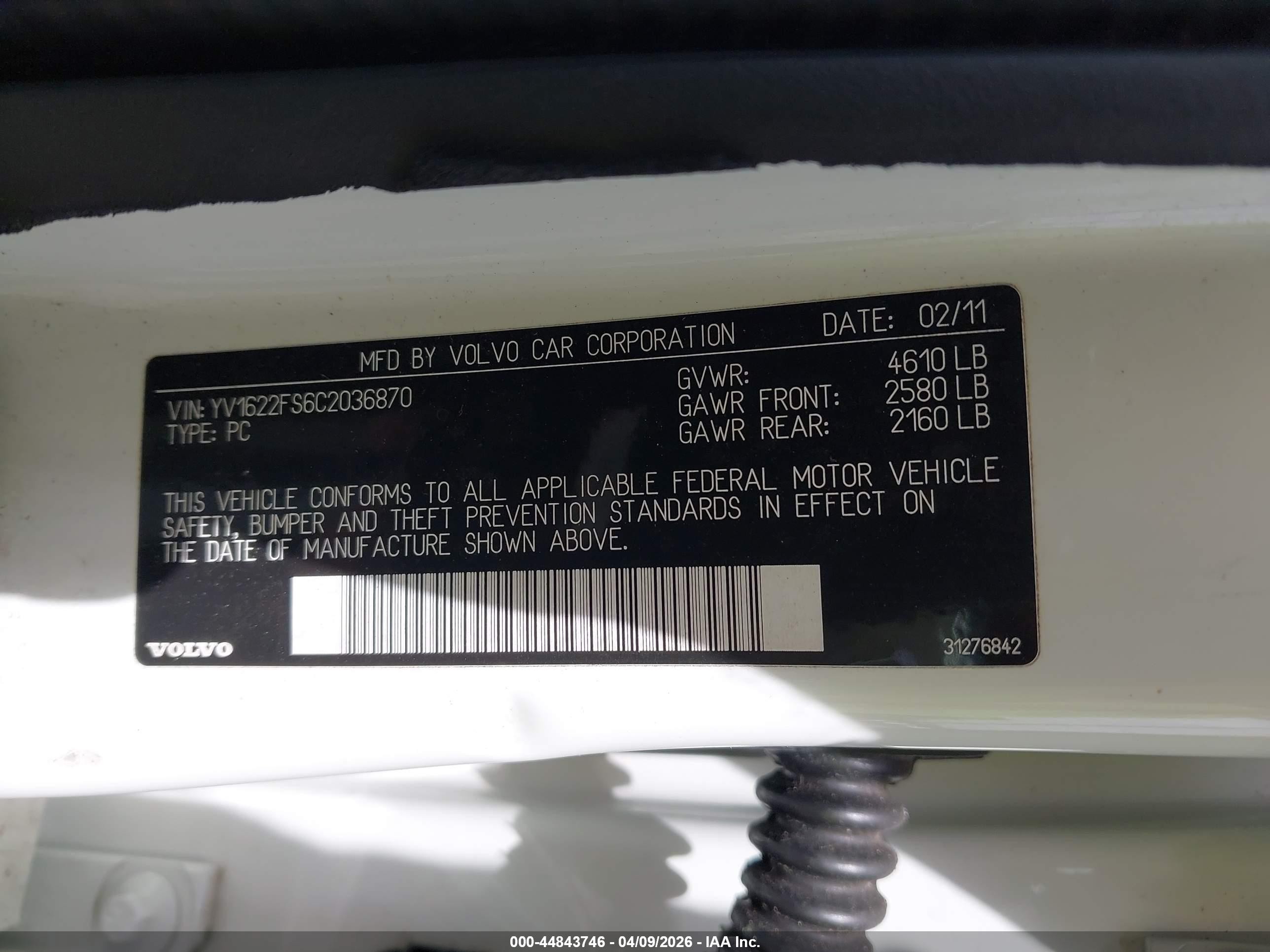 2012 Volvo S60 T5 White vin: YV1622FS6C2036870