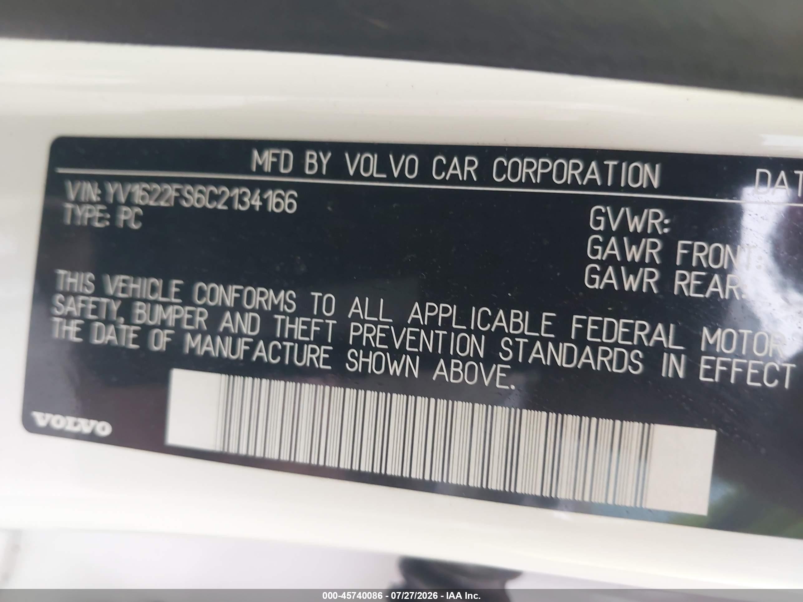 2012 Volvo S60 T5/t5 W/moonroof White vin: YV1622FS6C2134166