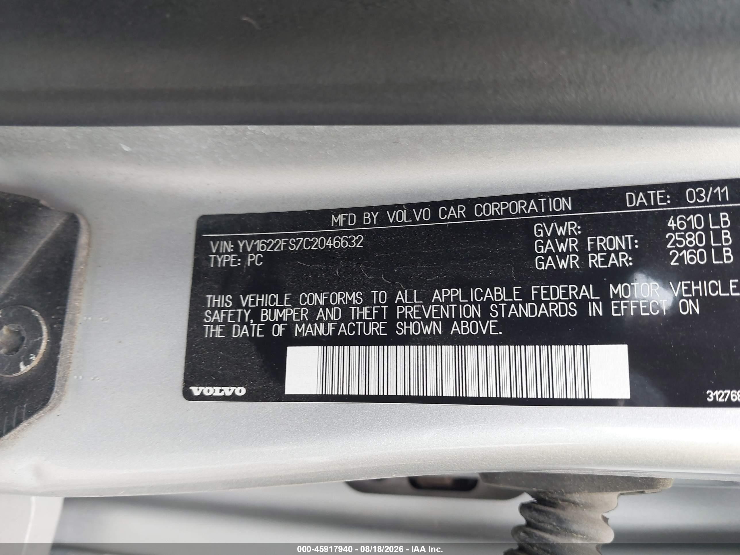 2012 Volvo S60 T5 Silver vin: YV1622FS7C2046632