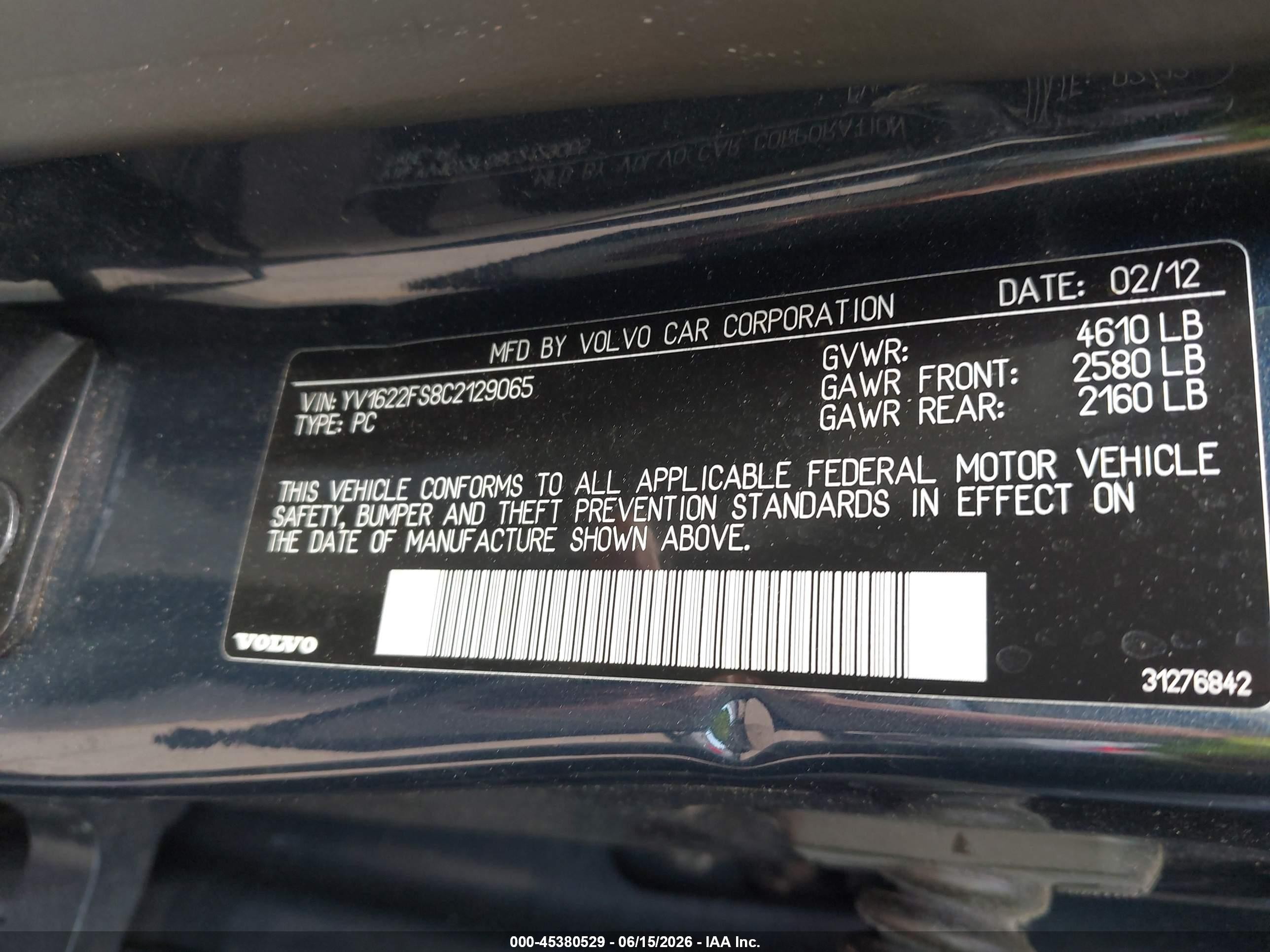 2012 Volvo S60 T5/t5 W/moonroof Blue vin: YV1622FS8C2129065