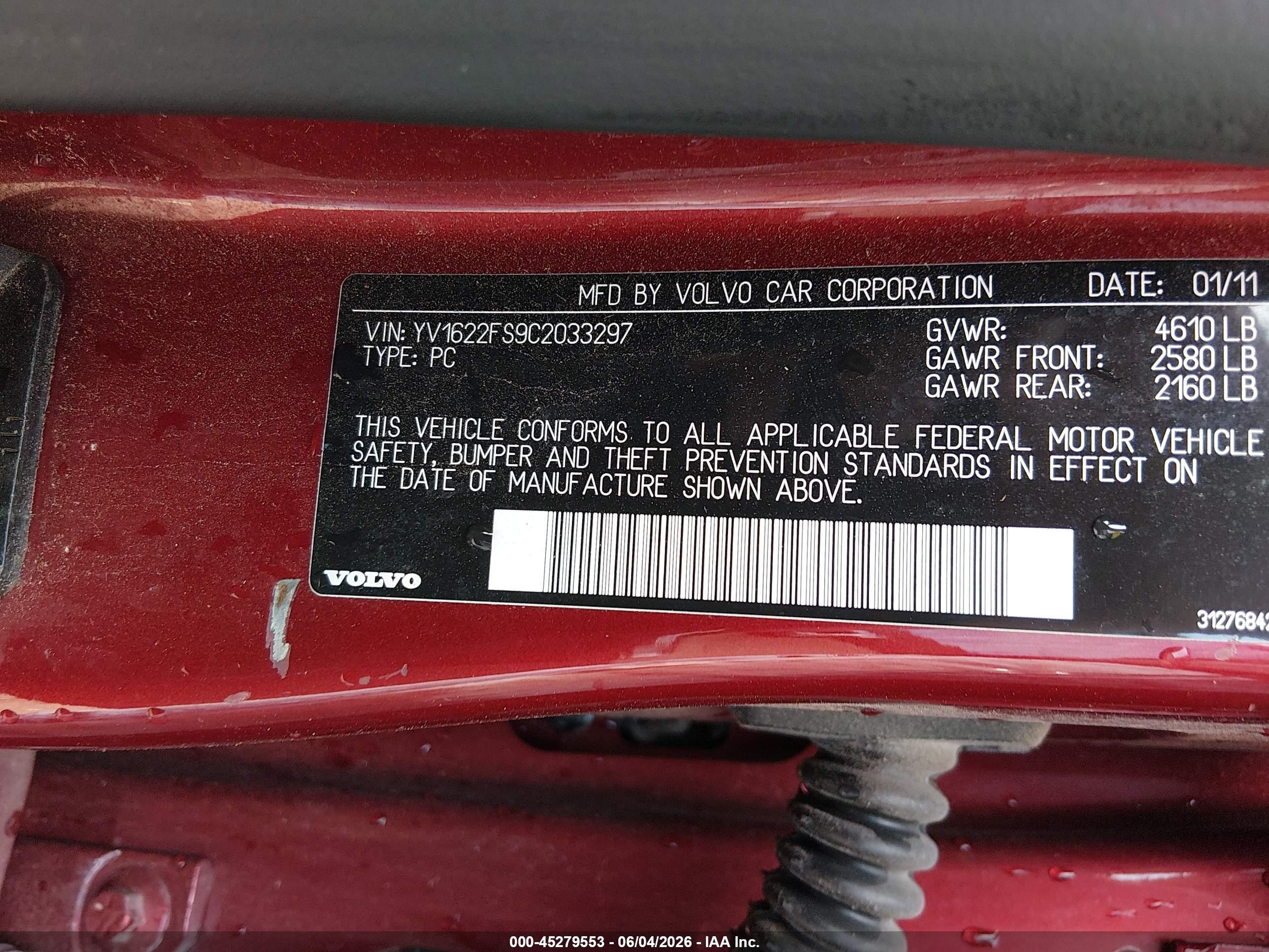 2012 Volvo S60 T5 Red vin: YV1622FS9C2033297