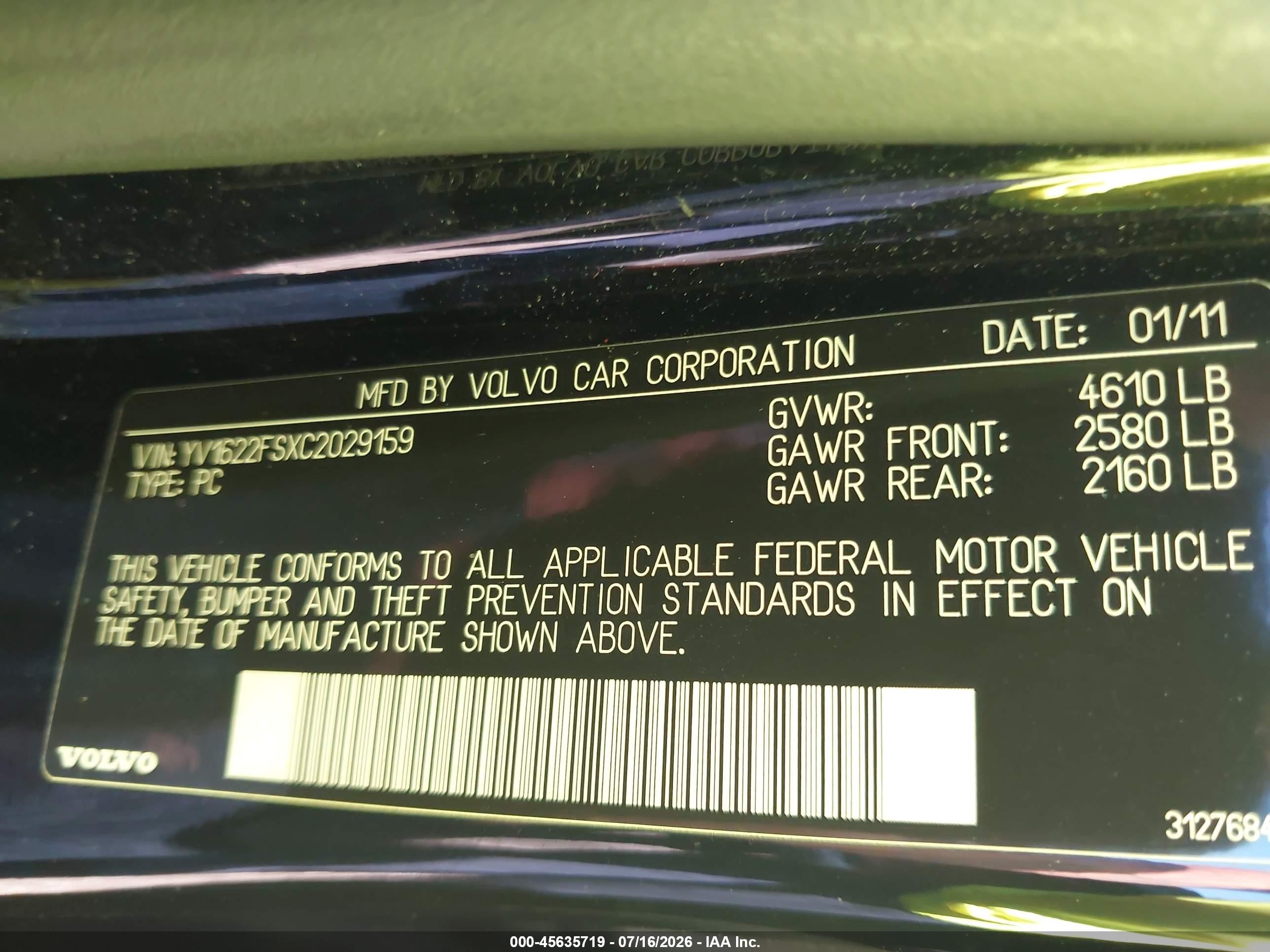 2012 Volvo S60 T5 Black vin: YV1622FSXC2029159