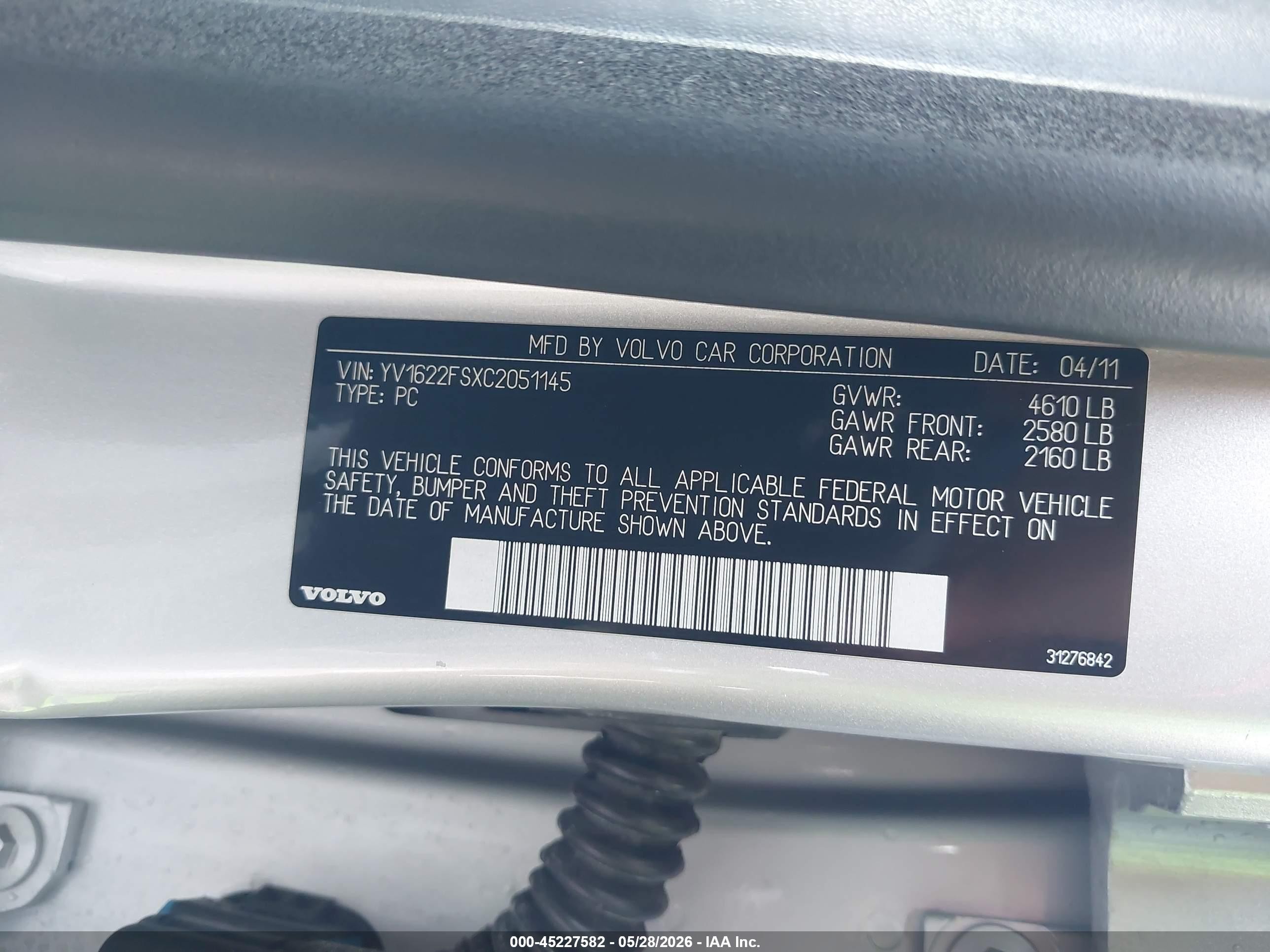 2012 Volvo S60 T5 Silver vin: YV1622FSXC2051145