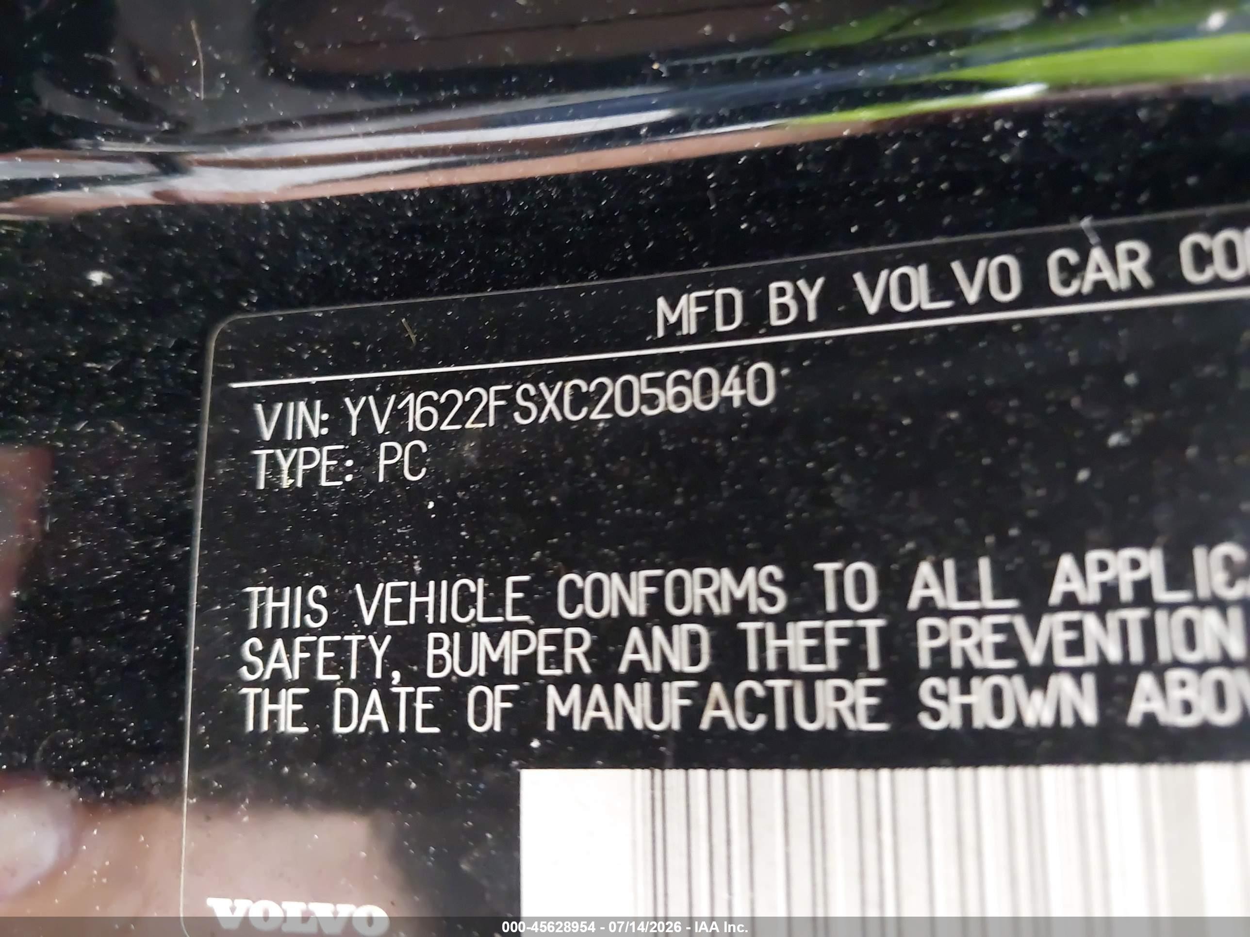 2012 Volvo S60 T5 Black vin: YV1622FSXC2056040