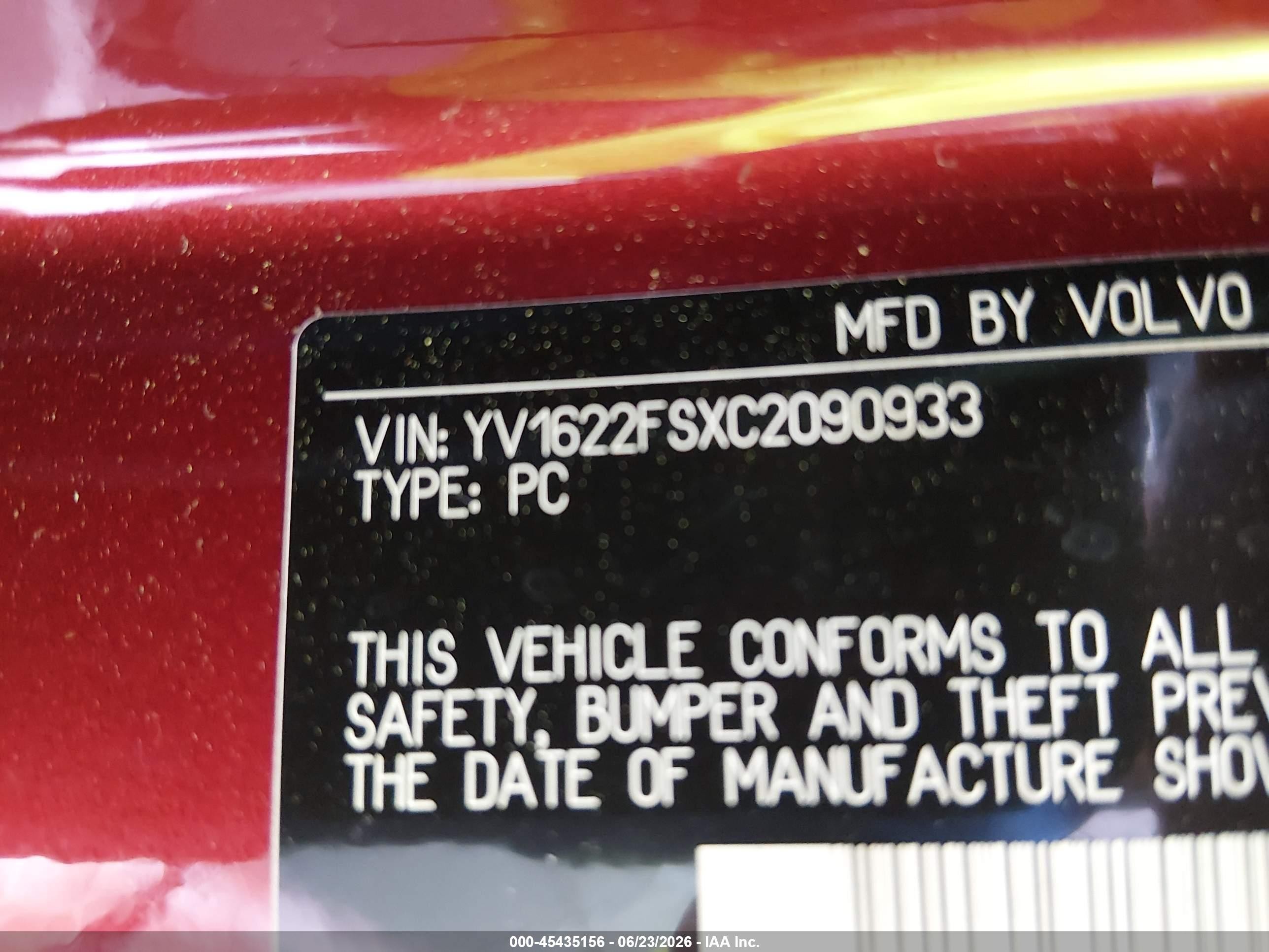2012 Volvo S60 T5 Red vin: YV1622FSXC2090933