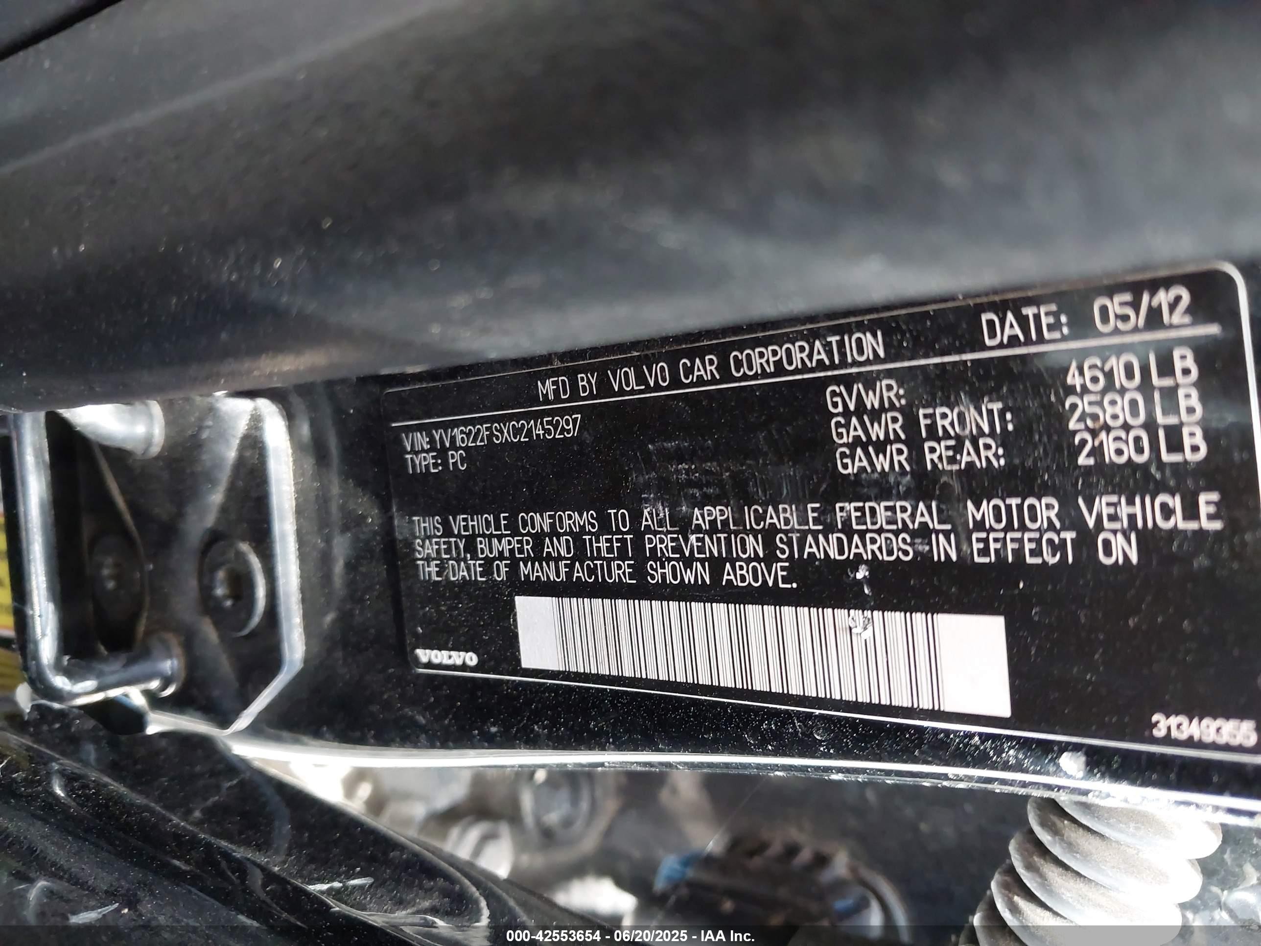 2012 Volvo S60 T5 Black vin: YV1622FSXC2145297