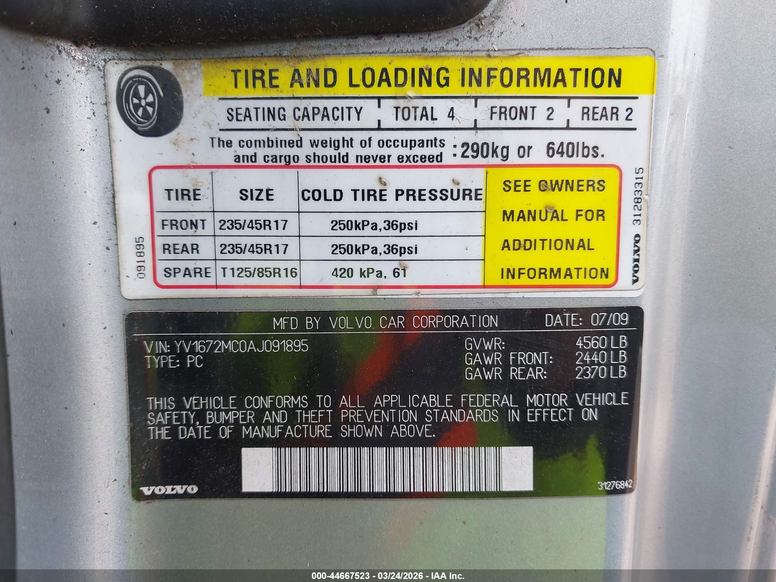 2010 Volvo C70 T5 Silver vin: YV1672MC0AJ091895