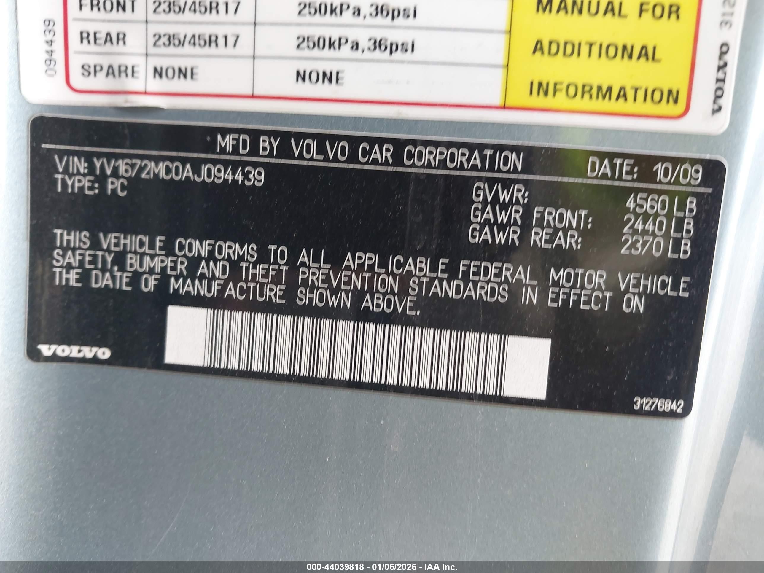 2010 Volvo C70 T5 Beige vin: YV1672MC0AJ094439