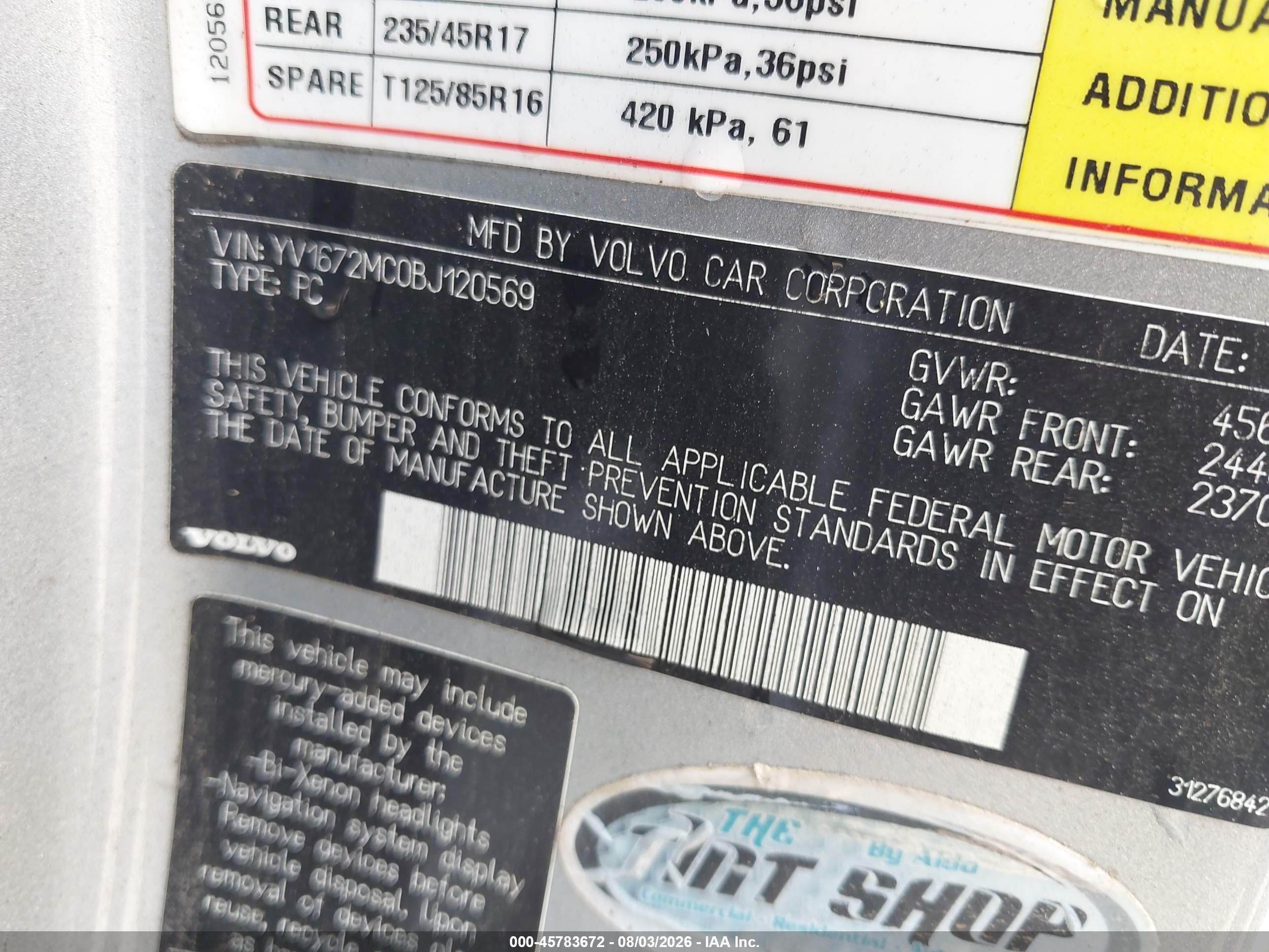 2011 Volvo C70 T5 (fleet Only)/t5 (retail Only) Light Blue vin: YV1672MC0BJ120569