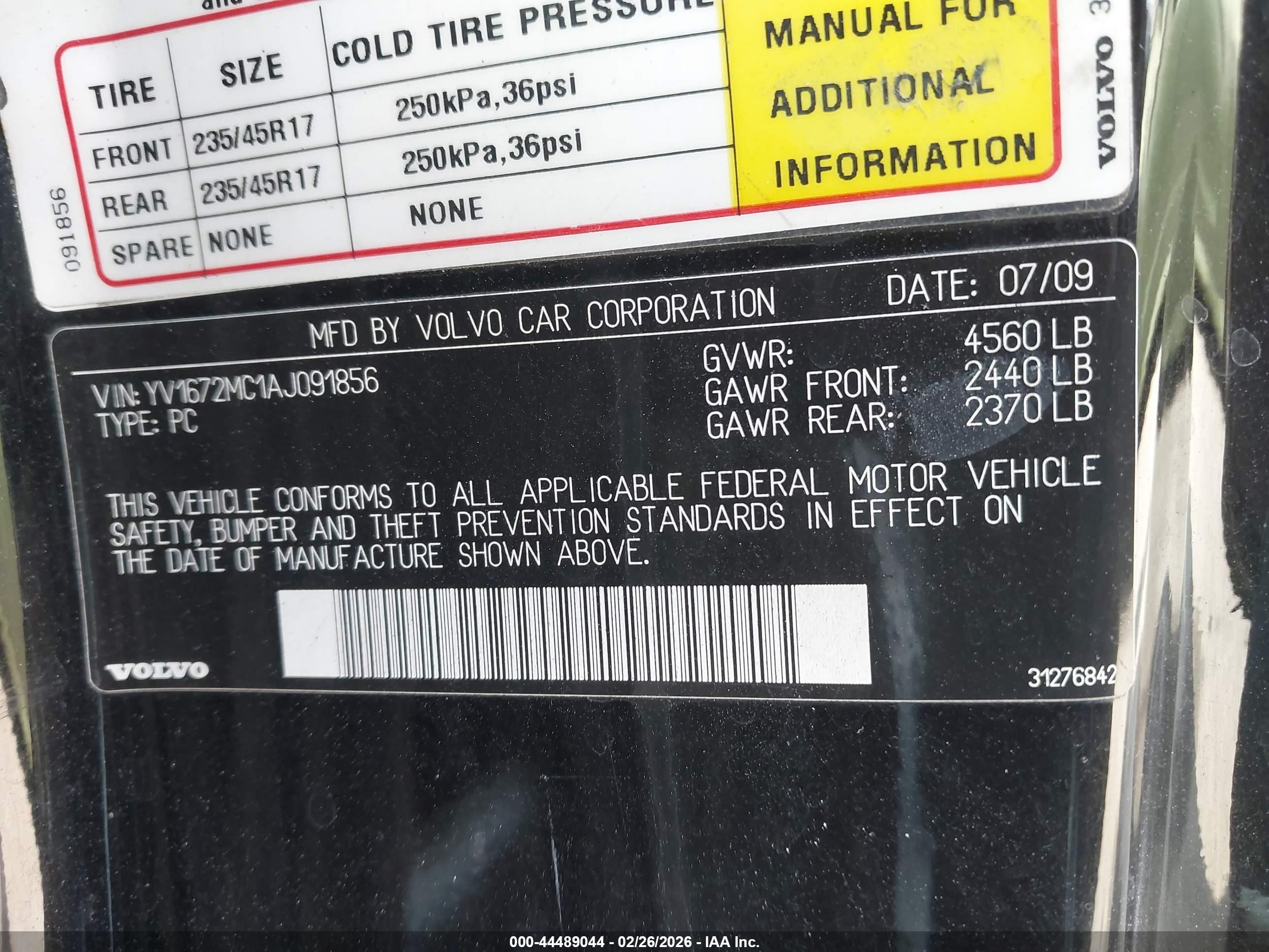 2010 Volvo C70 T5 Black vin: YV1672MC1AJ091856